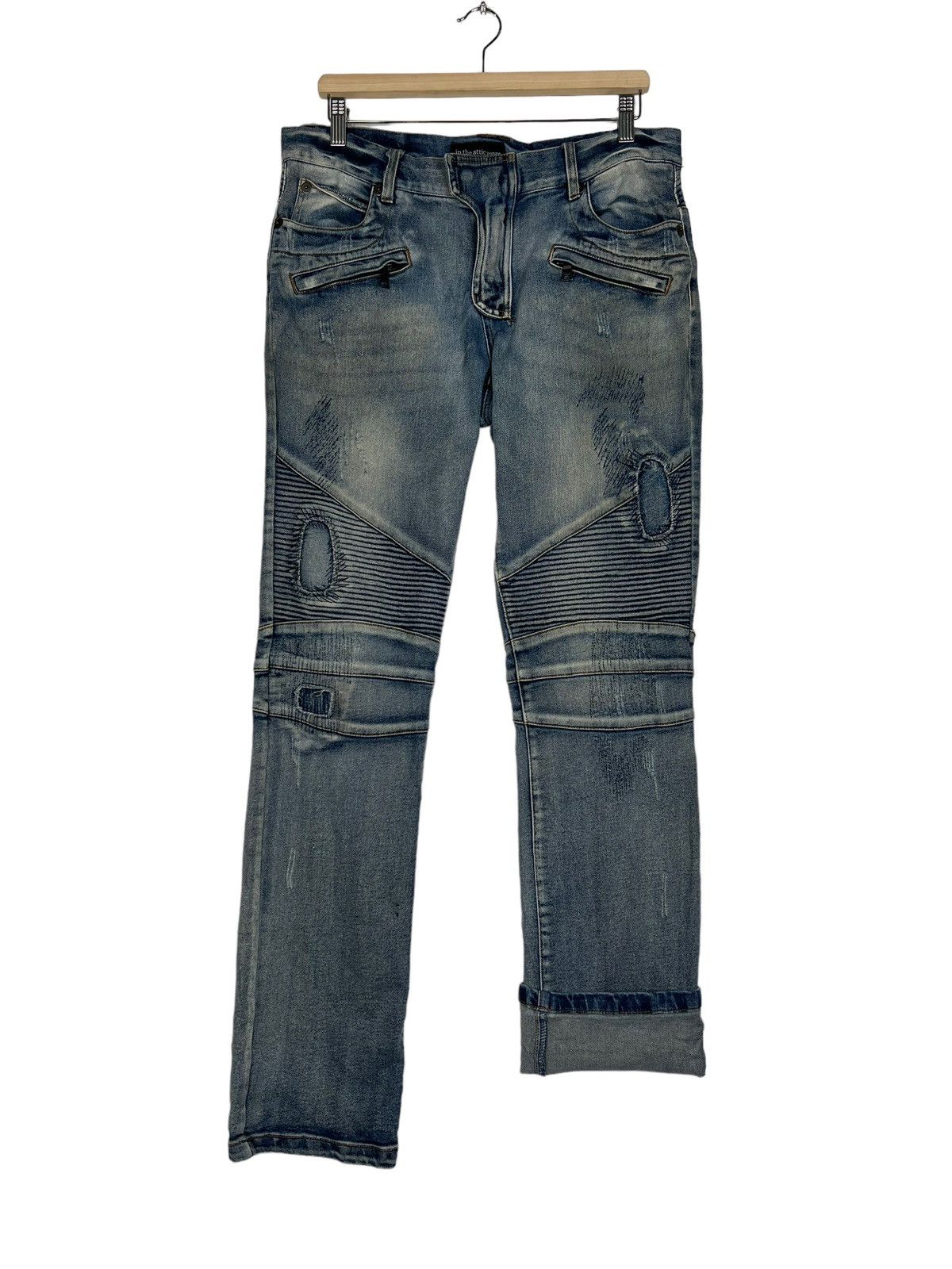 In The Attic 🔥 IN THE ATTIC BIKER MOTO DYED BROKEN DENIM SLIM FIT Size US 36 / EU 52 - 9 Thumbnail
