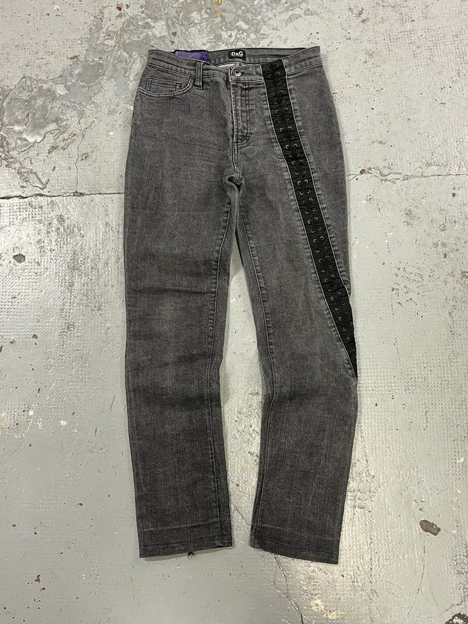 Dolce & Gabbana 2000s Dolce & Gabbana Bondage Corset Grey Denim Jeans Size US 28 / EU 44 - 1 Thumbnail