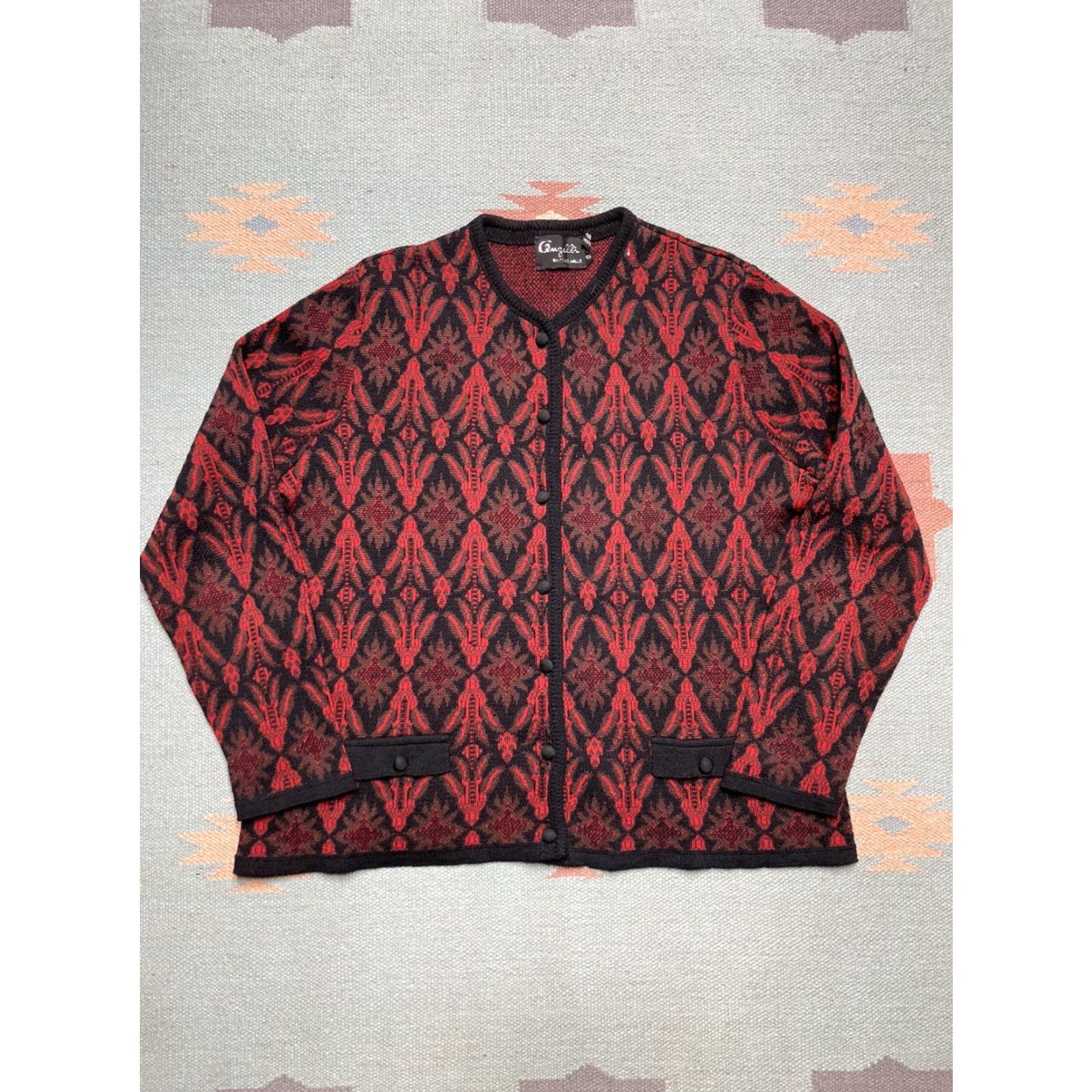 Vintage VINTAGE Angelli wool blend cardigan sweater button argyle diamond large Womens Cardigan L Red Size L / US 10 / IT 46 - 2 Thumbnail