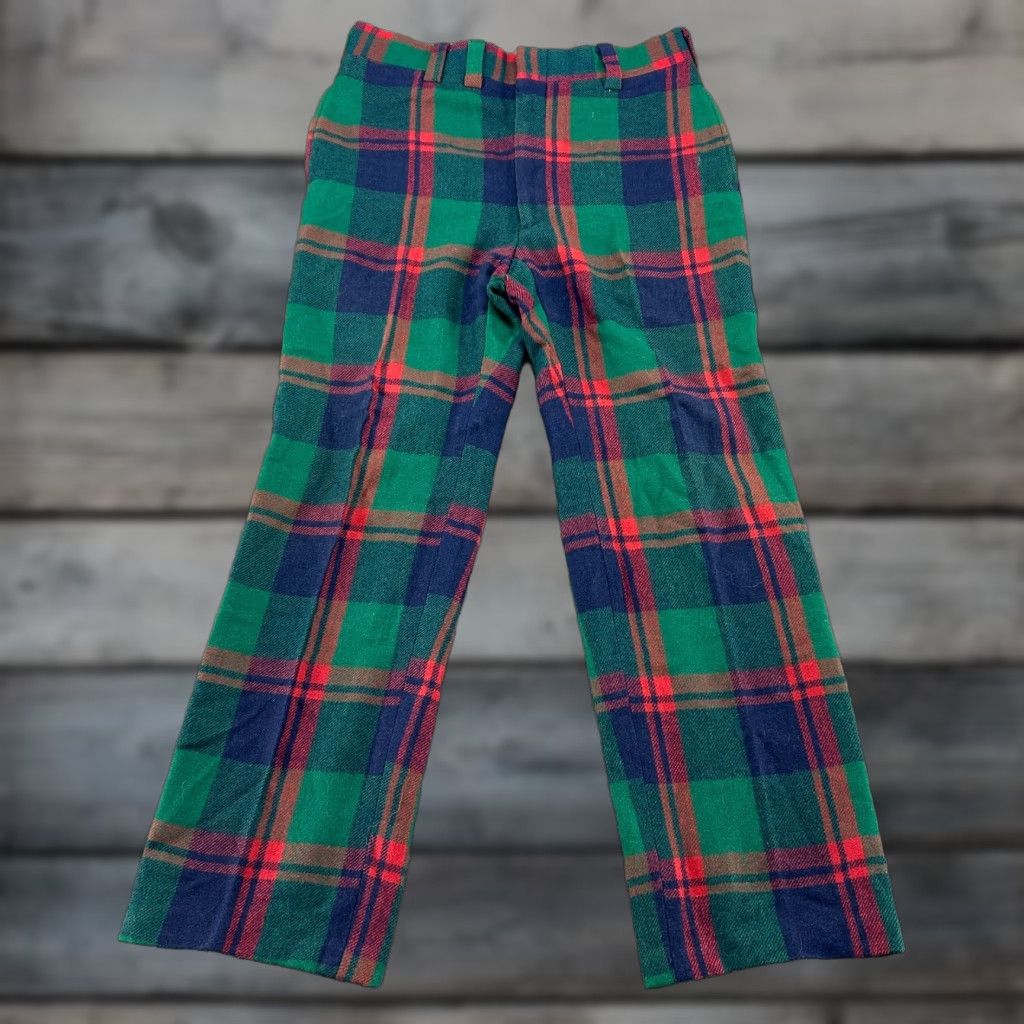 VINTAGE Arthur L Johnson Wool Plaid Flared Pants Mens 32x28 Dress Pants  Slacks 90s USA