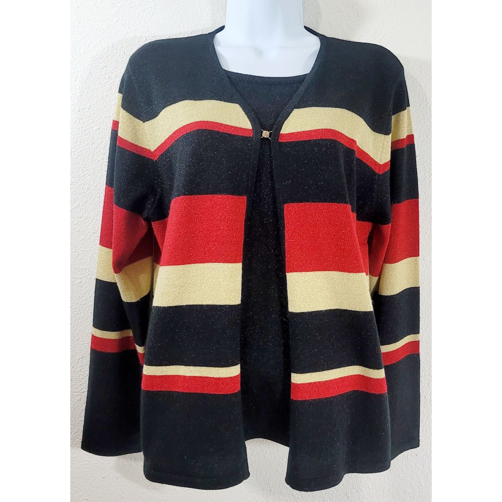 Other SAG Harbor Black Red Gold Sparkly 2 In 1 Sweater Top Medium Size M / US 6-8 / IT 42-44 - 1 Thumbnail