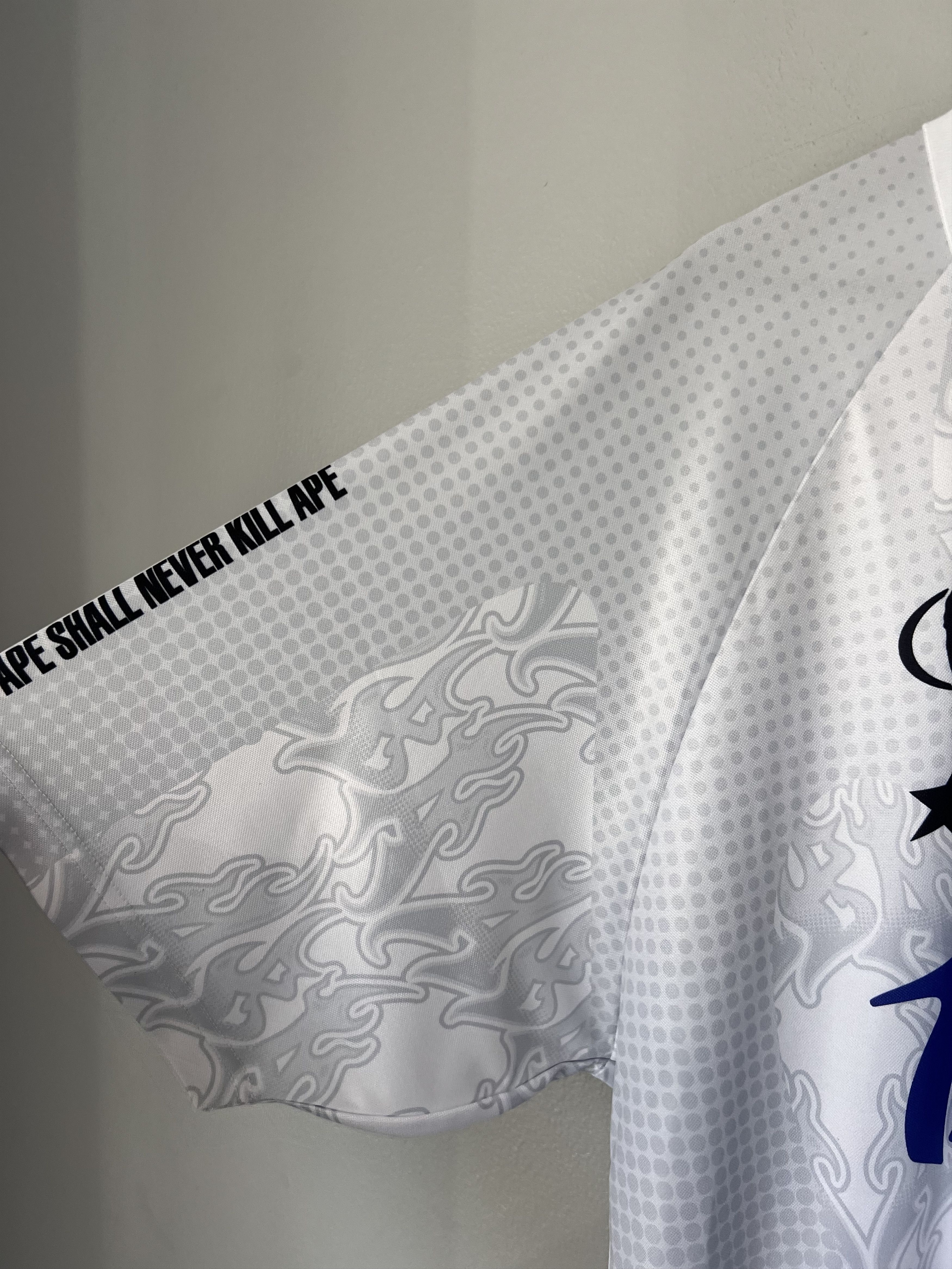 Bape Bape Flame Pattern Overall Half Zip Polo Jersey in White Size US L / EU 52-54 / 3 - 2 Thumbnail