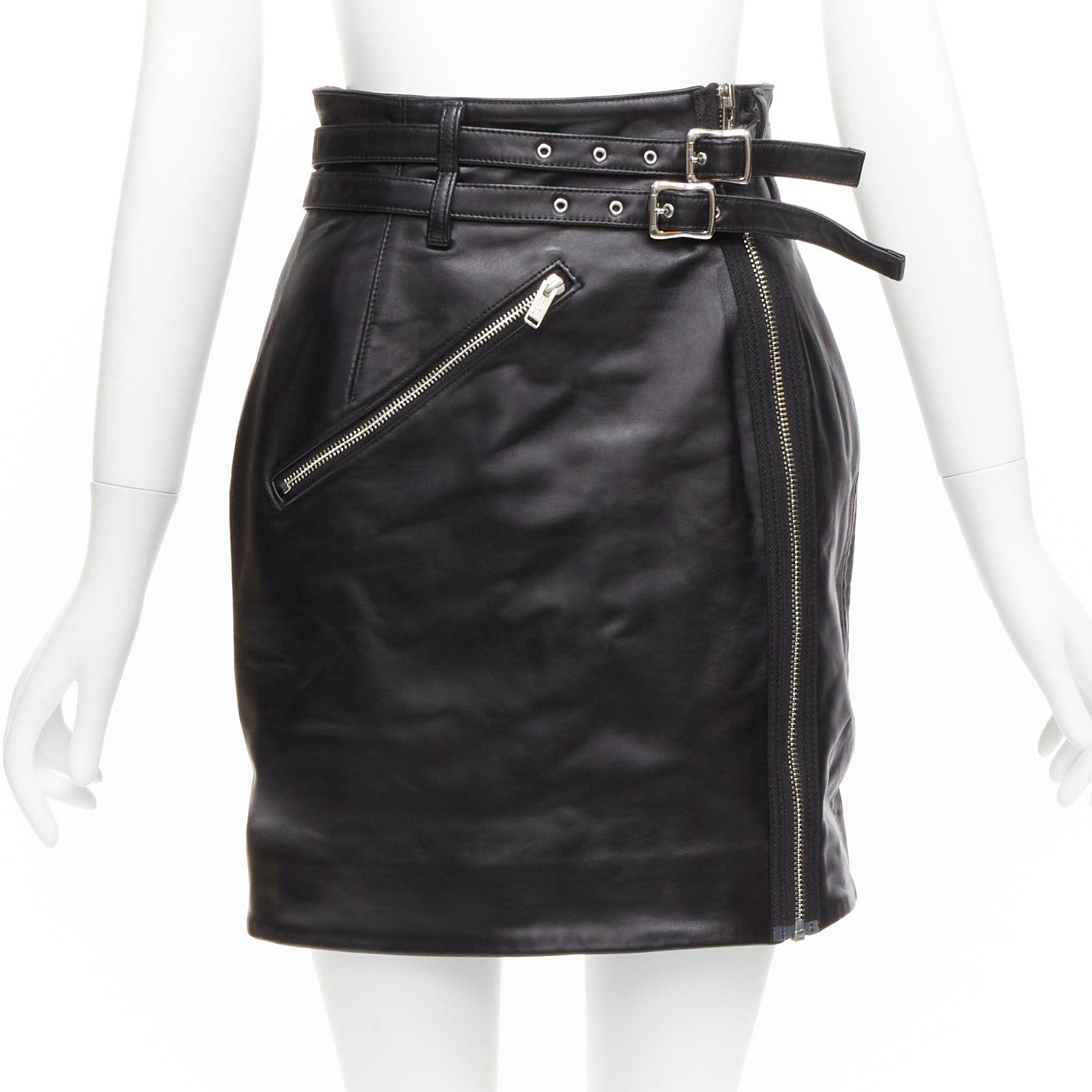 Undercover new UNDERCOVER black sheep leather silver zip motorcycle biker skirt JP2 M Size 28" / US 6 / IT 42 - 1 Thumbnail