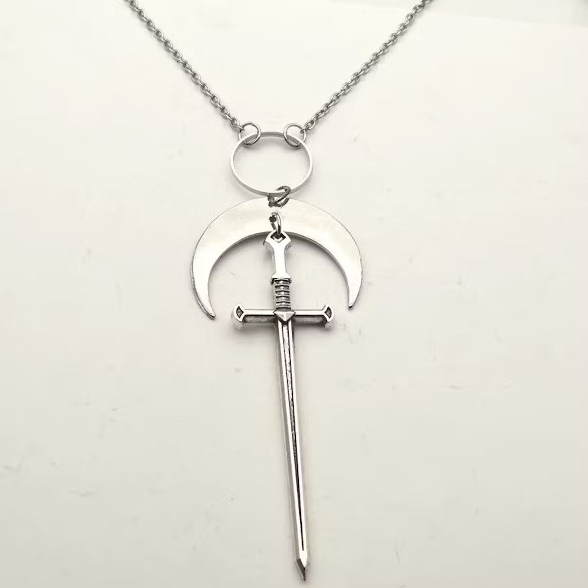 Jewelry × Vintage Moon Sword Dagger Silver plated Pendant Necklace Size ONE SIZE - 3 Thumbnail