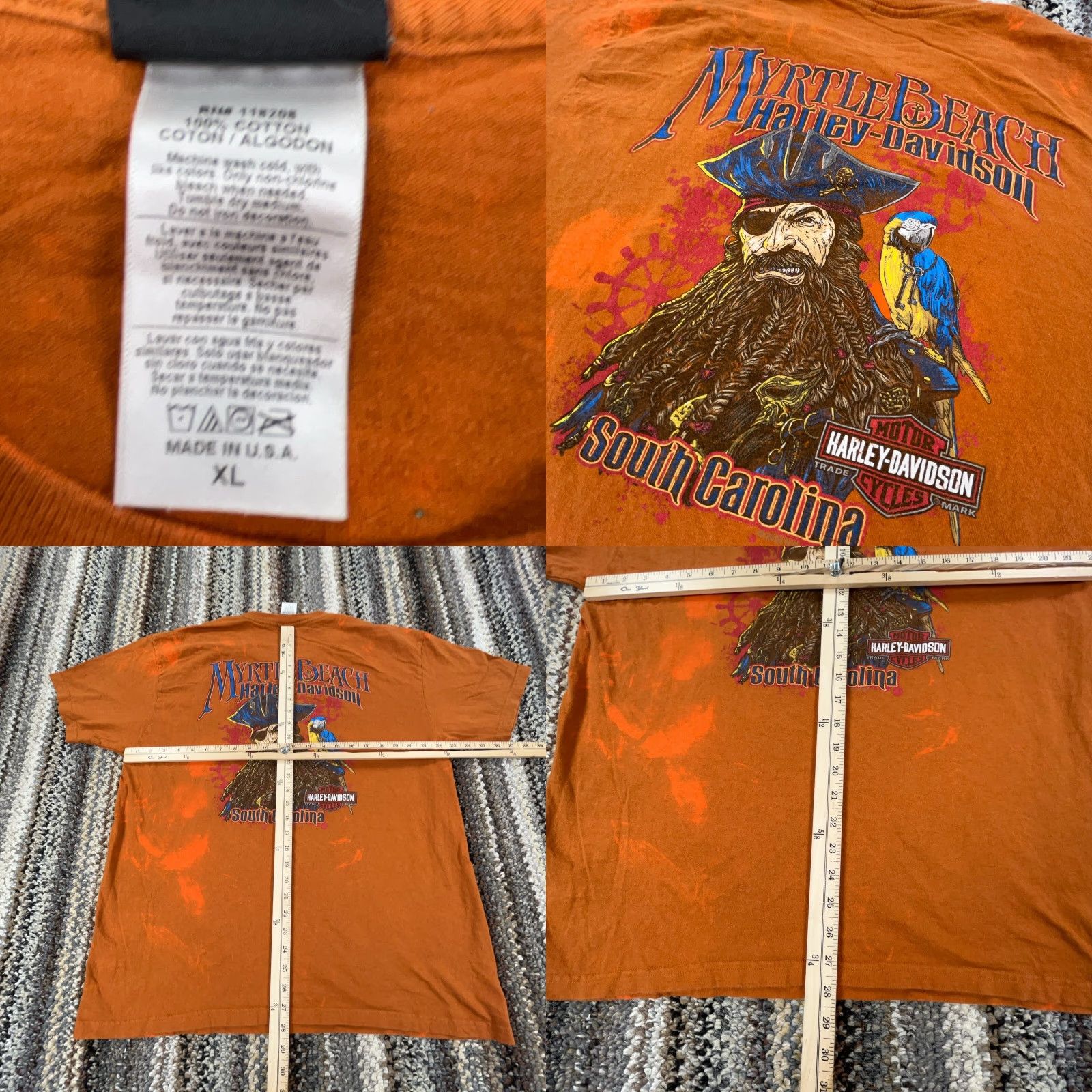 Harley Davidson Harley-Davidson Shirt Men XL Orange Tee Faded Skull Wings 80s Retro Logo Graphic T-Shirt Size US XL / EU 56 / 4 - 8 Thumbnail