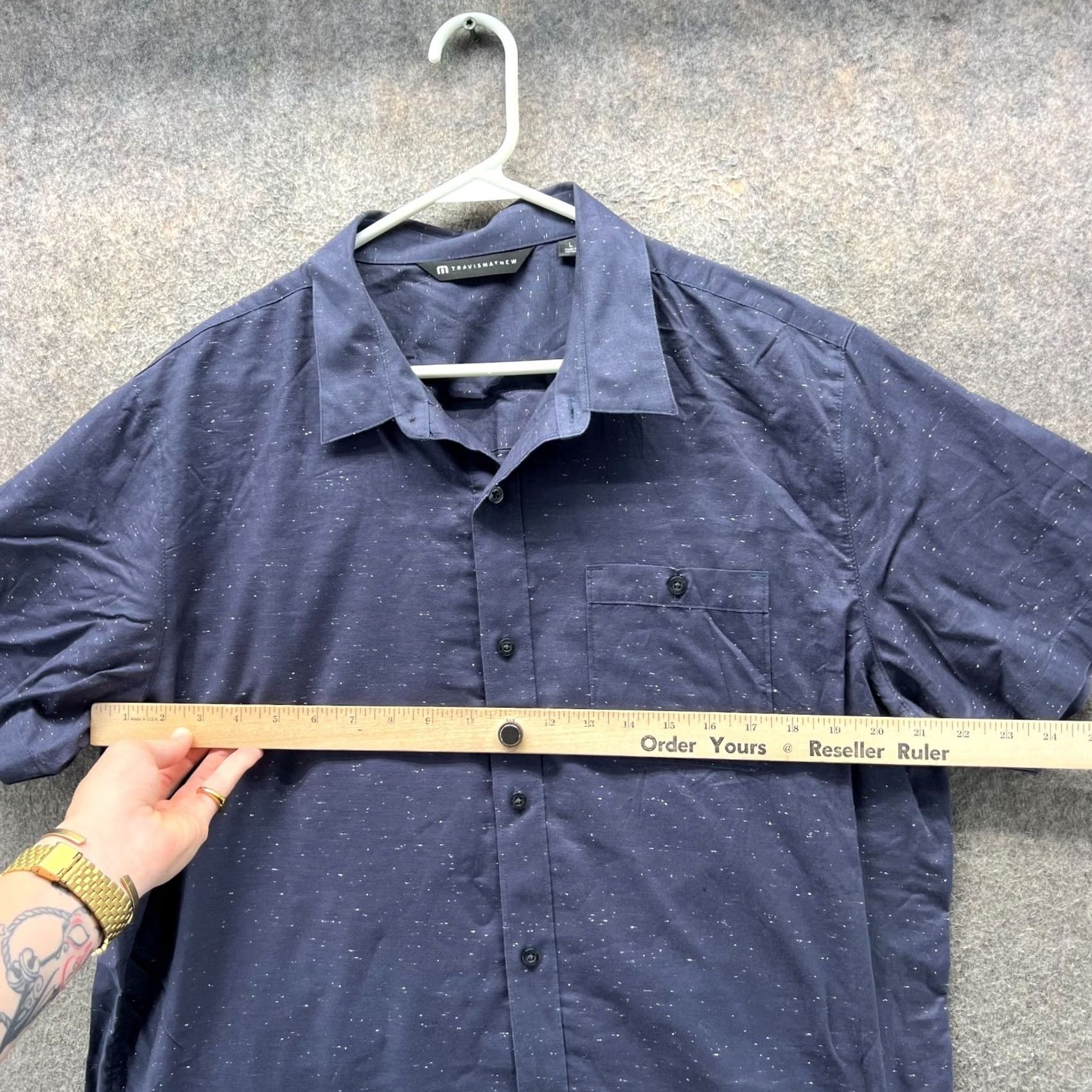 TravisMathew Travis Mathew Shirt Mens Large Blue Short Sleeve Slub Button Front Casual Woven Size US L / EU 52-54 / 3 - 6 Thumbnail