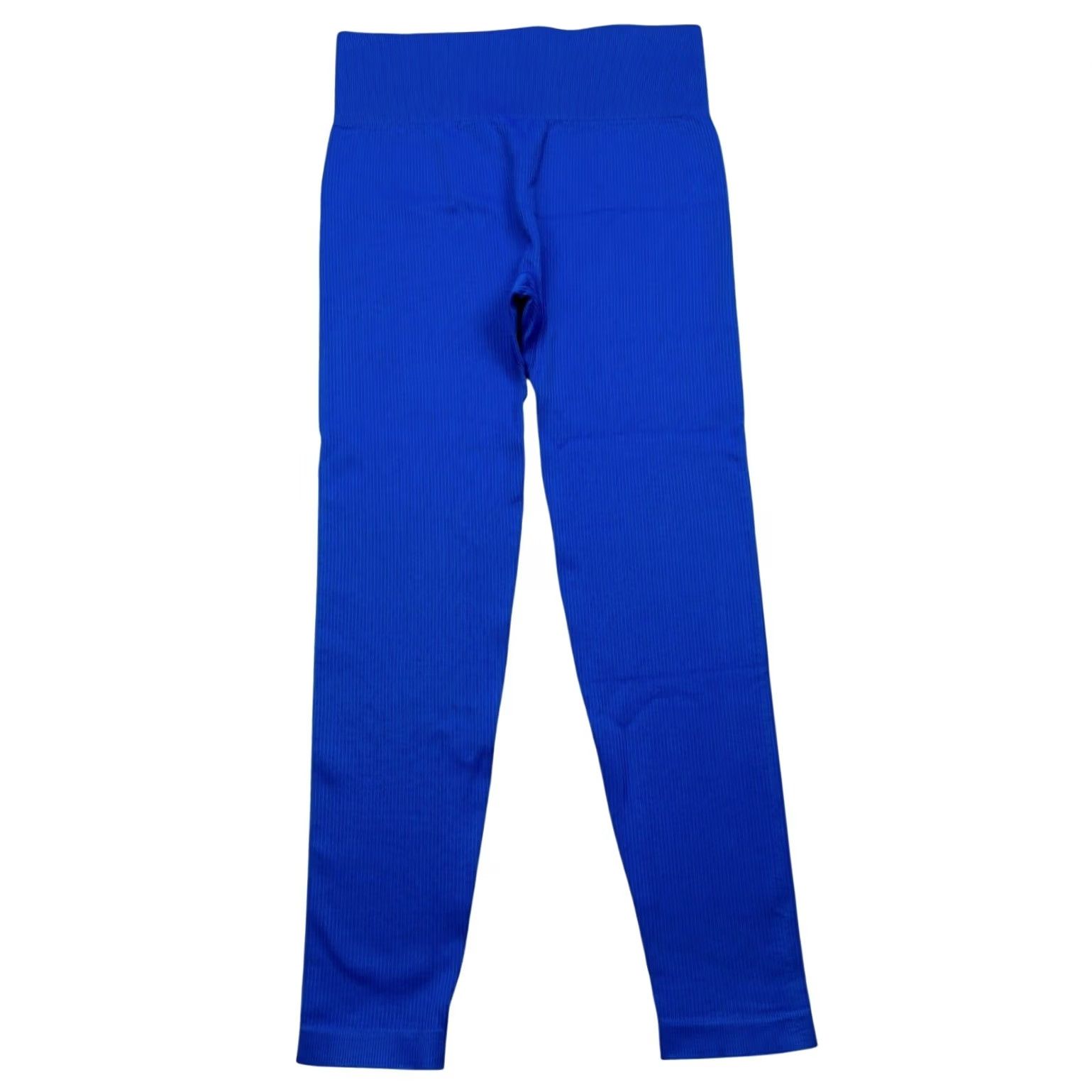Vintage OQQ High Waist Ribbed Leggings Pants Large Blue Women Regular Ankle Gym Yoga Pilates Size 36" / US 14 / IT 50 - 2 Thumbnail