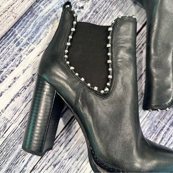 Sam Edelman Sam Edelman Black Leather Studded Heeled Ankle Boots Size US 8.5 / IT 38.5 - 3 Thumbnail