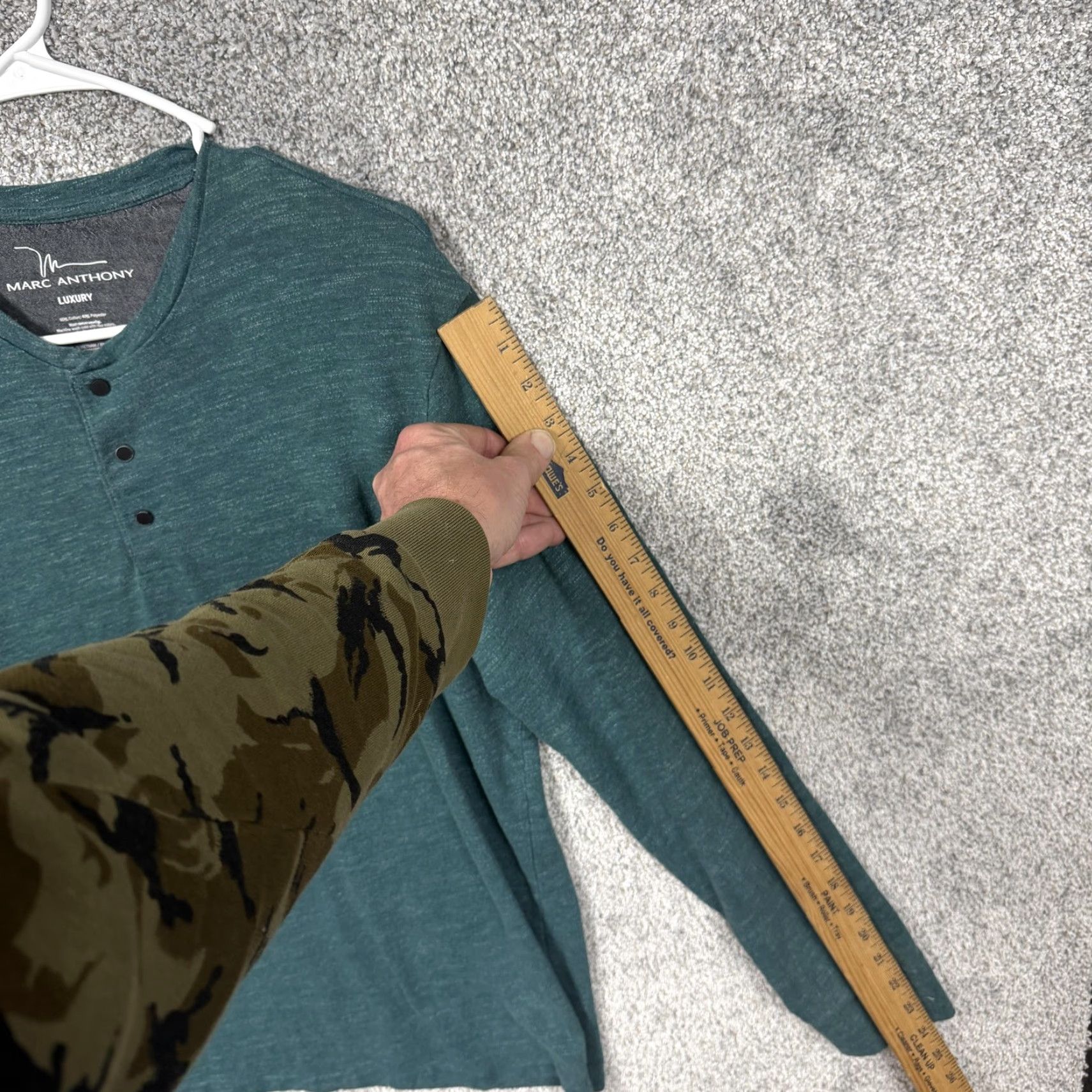 Vintage Marc Anthony Luxury Shirt Mens L Green Henley Long Sleeve Solid Jersey 60/40 Cotton Polyester With Button 4-Front Placket Vintage? No Size US L / EU 52-54 / 3 - 3 Thumbnail