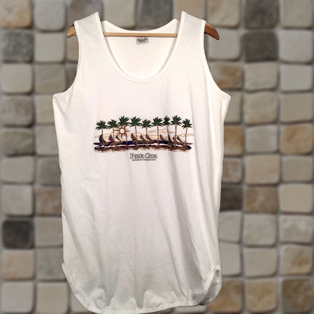 Vintage VINTAGE Aremar Tank Top Dress/Swim Cover Up Women's Large White Knit 1990s Sailboats Beach Casual Size L / US 10 / IT 46 - 1 Thumbnail