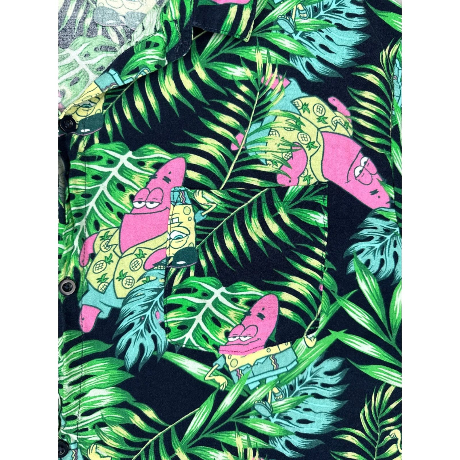 Vintage Spongebob Squarepants Shirt Men Extra Large Green Floral Hawaiian Rayon Size US XL / EU 56 / 4 - 6 Thumbnail