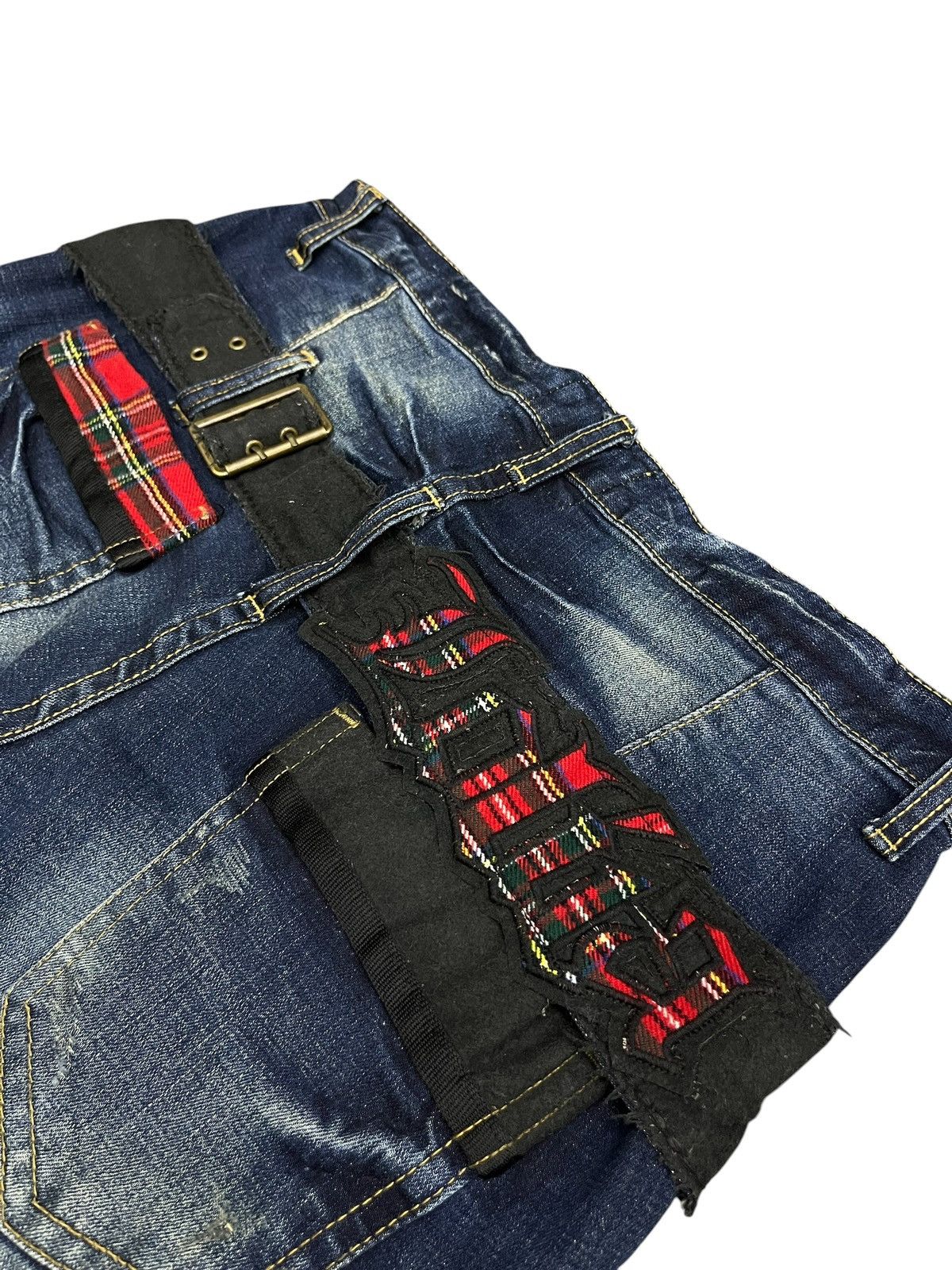 Lolita Jeans Vintage Lolita Madras Tartan Belted Punk Acid Wash Denim Y2K Size US 34 / EU 50 - 9 Thumbnail