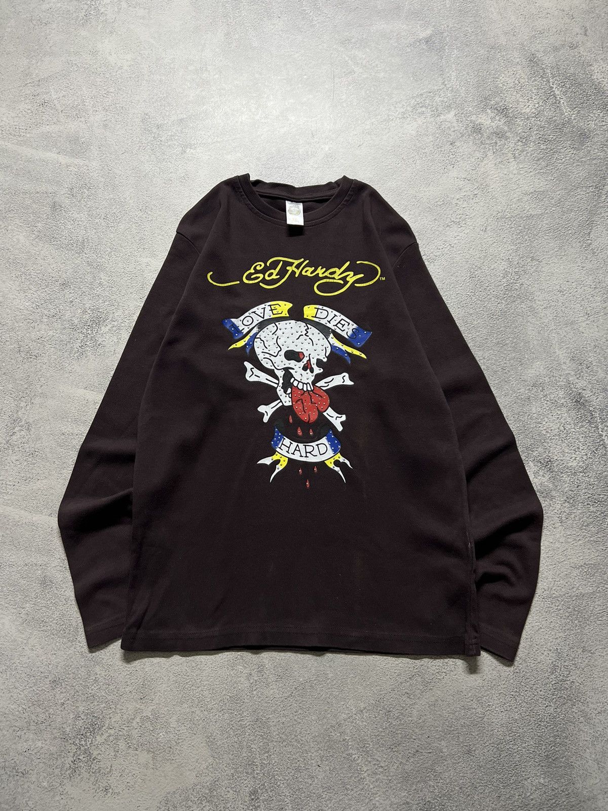 Ed Hardy Vintage Y2k Brown Skull ☠️ Ed Hardy Big Logo Long Sleeve 00’s Size L / US 10 / IT 46 - 4 Thumbnail