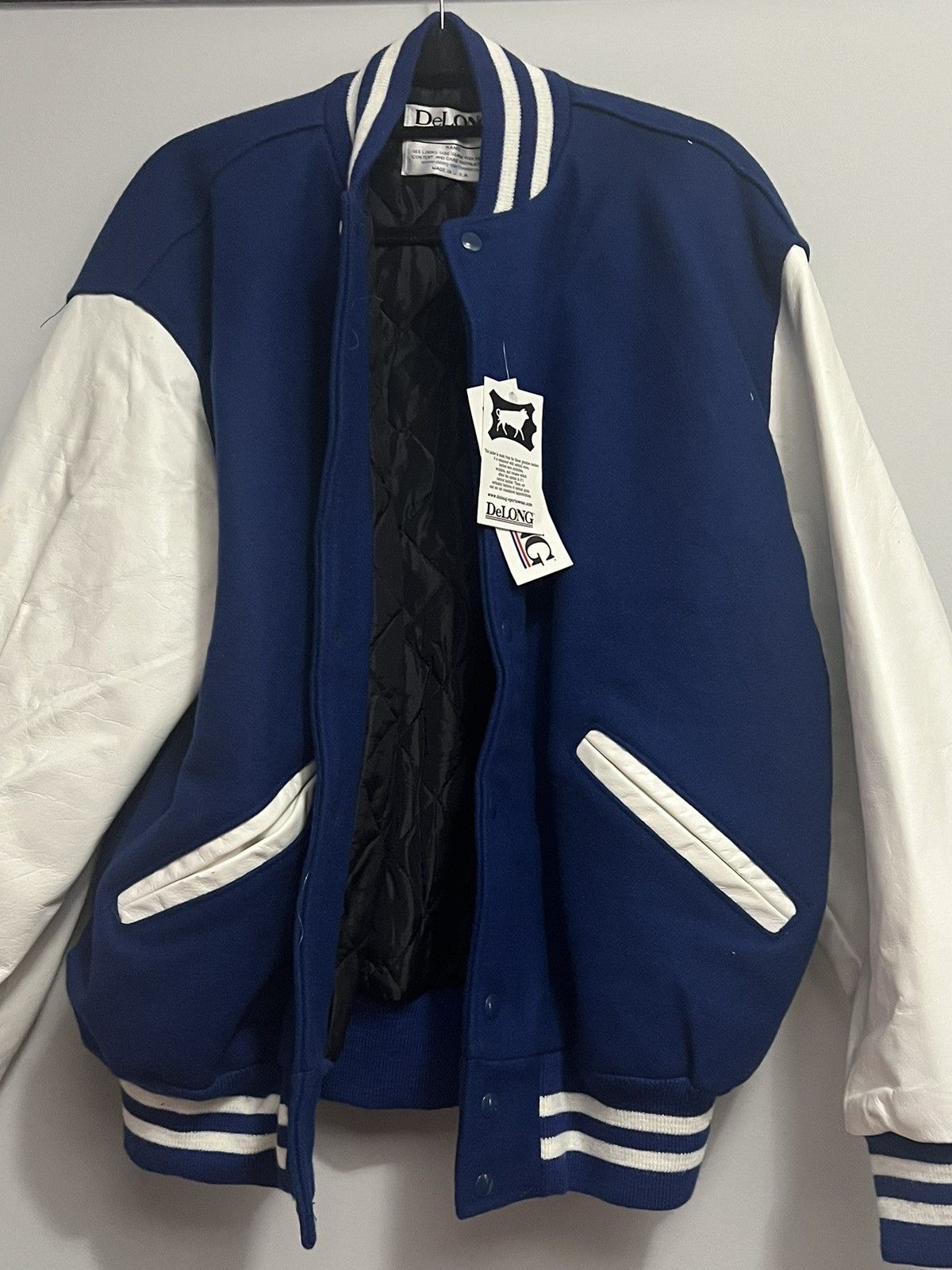 image of Delong Varsity Jackets Authentic Delong Varsity Jacket in Blue, Men's (Size 2XL)