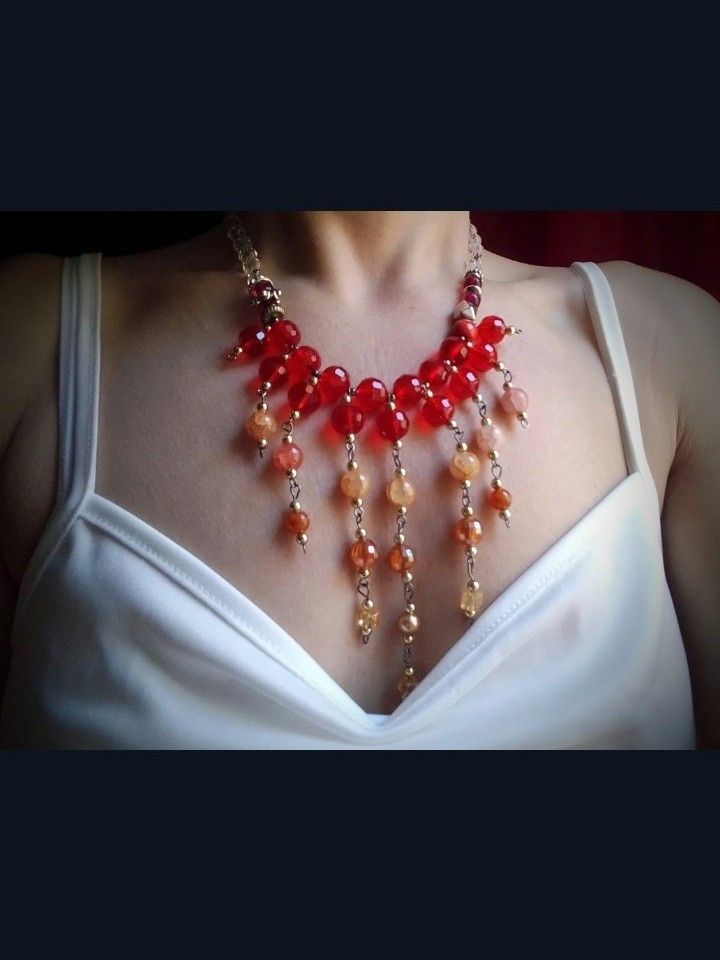 Handmade Necklace Red Crystals+gemstones. Frontal bangs.Earrings Size ONE SIZE - 9 Thumbnail