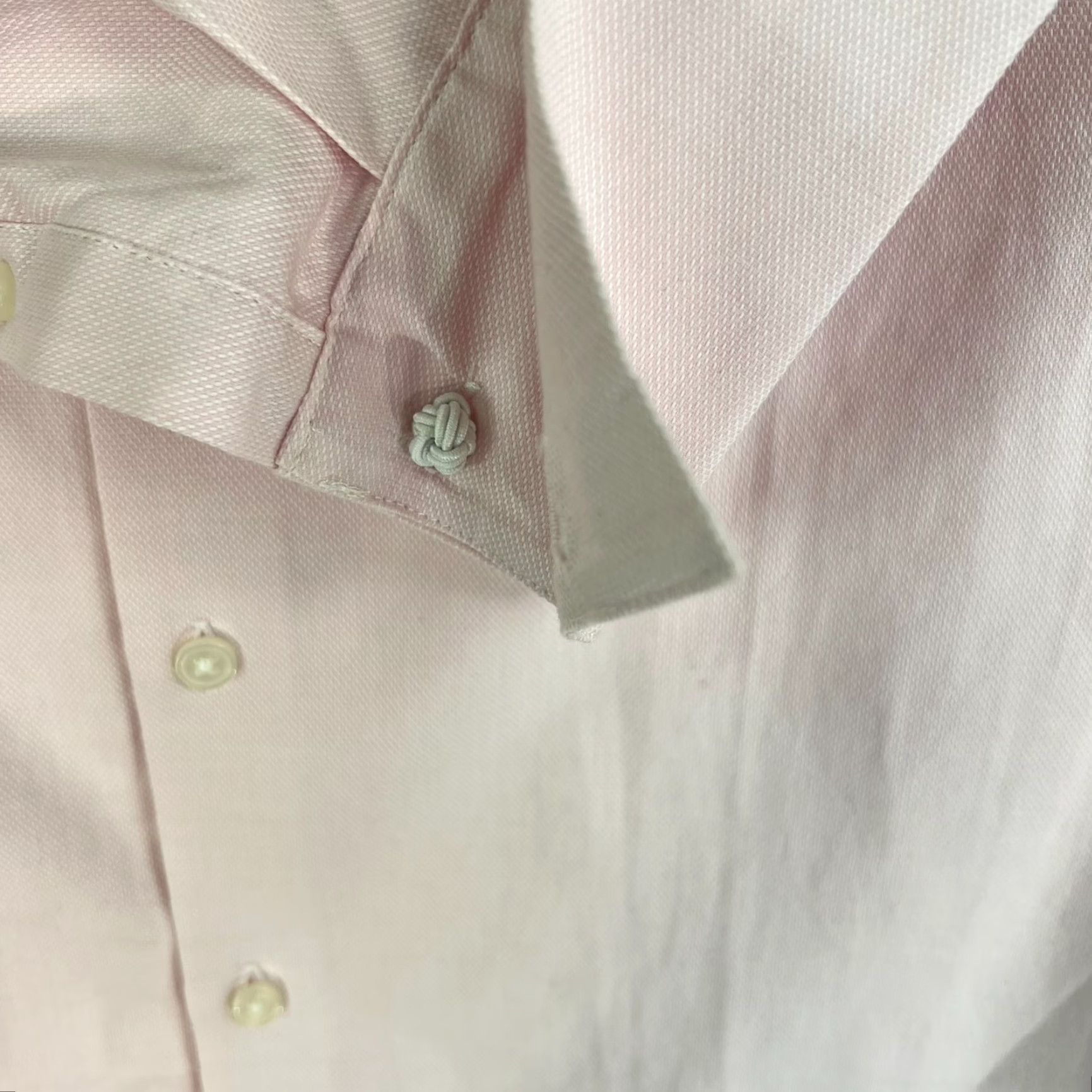 Asos ASOS Design Dress Button-Up Shirt Mens L Pink Cotton Blend Herringbone Knot Buttons 90s Style Mens Size 42R - 3 Thumbnail