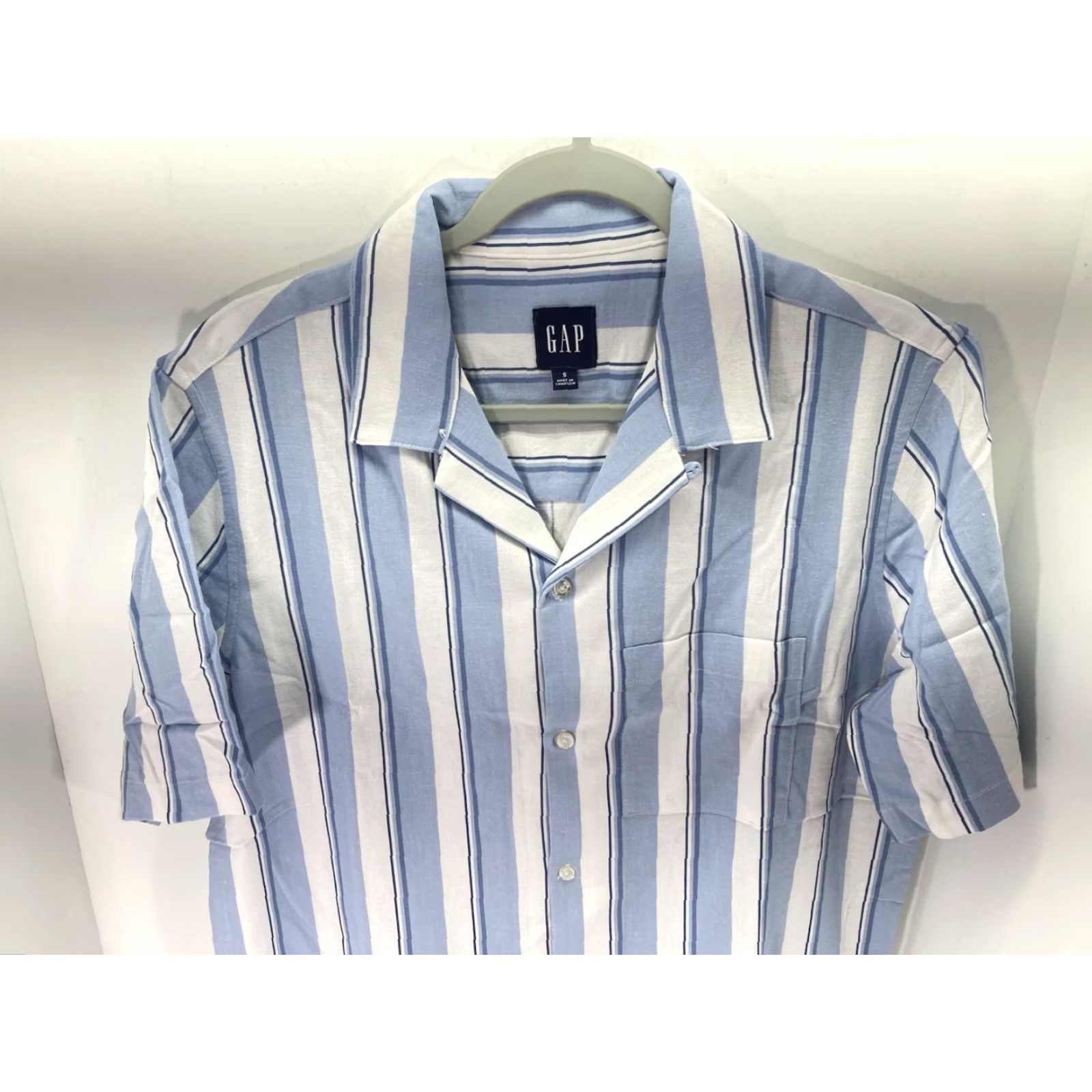 Gap VINTAGE Gap Linen Camp Shirt Men S Blue Stripe Button-Up Linen Blend Casual NWT Size US S / EU 44-46 / 1 - 2 Thumbnail