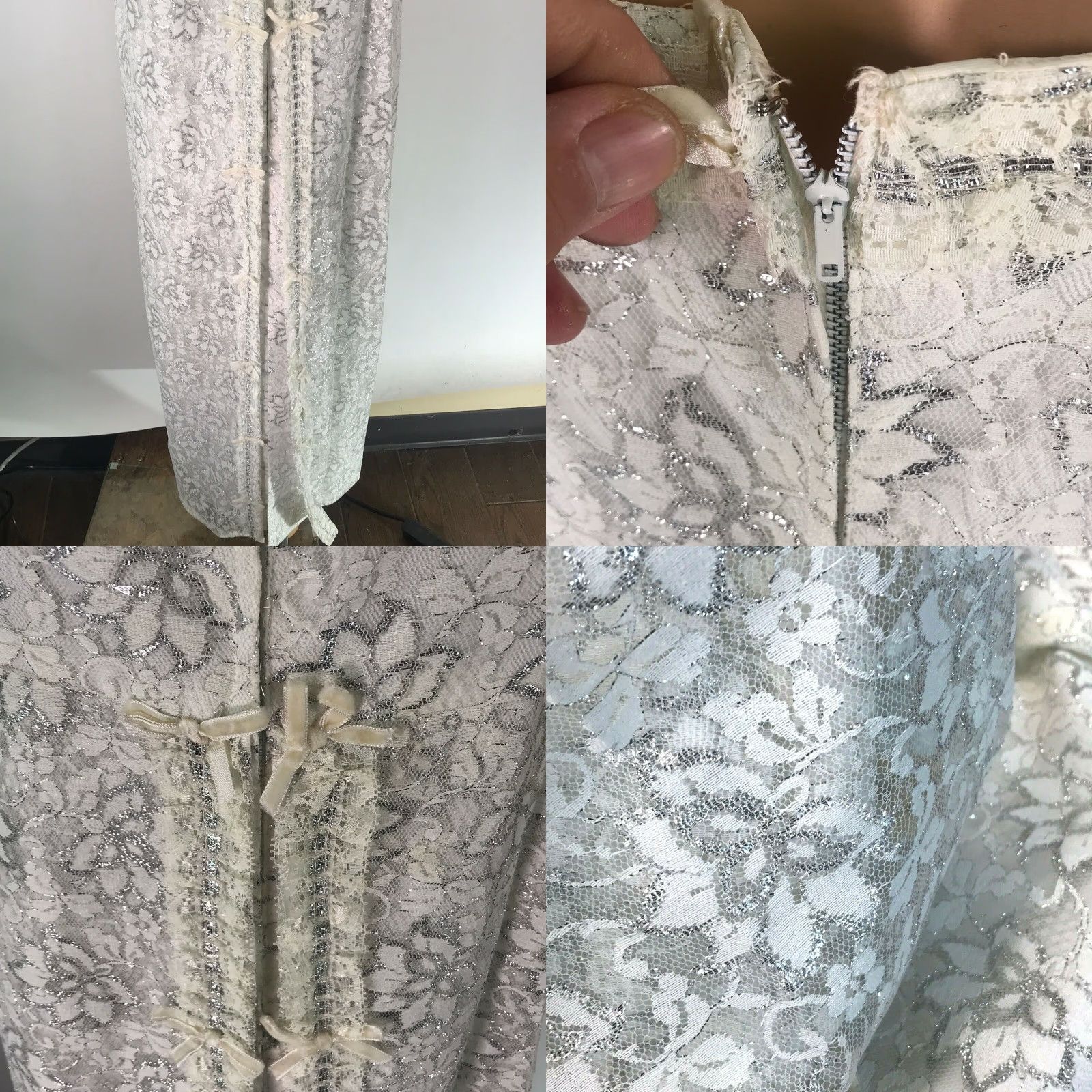 Vintage Womens Sleeveless Floral Print Embellished White Silver Maxi Gown Dress Size L Size L / US 10 / IT 46 - 8 Thumbnail