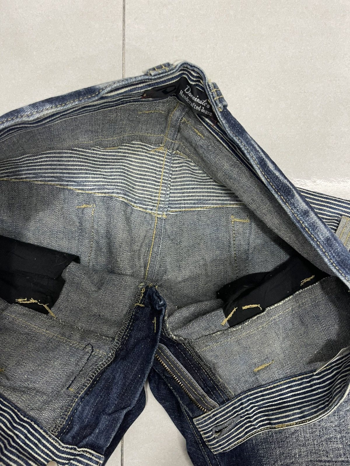 Japanese Brand Dominate Handcrafted Jeans Double Waist Hickory Stripe Denim Size US 35 - 5 Thumbnail
