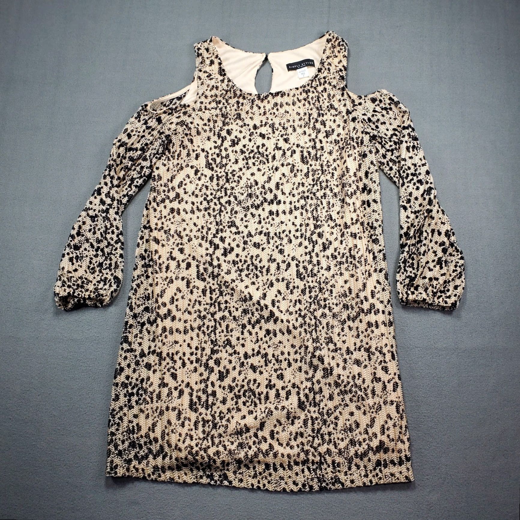 Sears Simply Styled By Sears Dress Womens Small Cold Shoulder Sleeve Beige Black Dots Shirt? Size S / US 4 / IT 40 - 2 Thumbnail