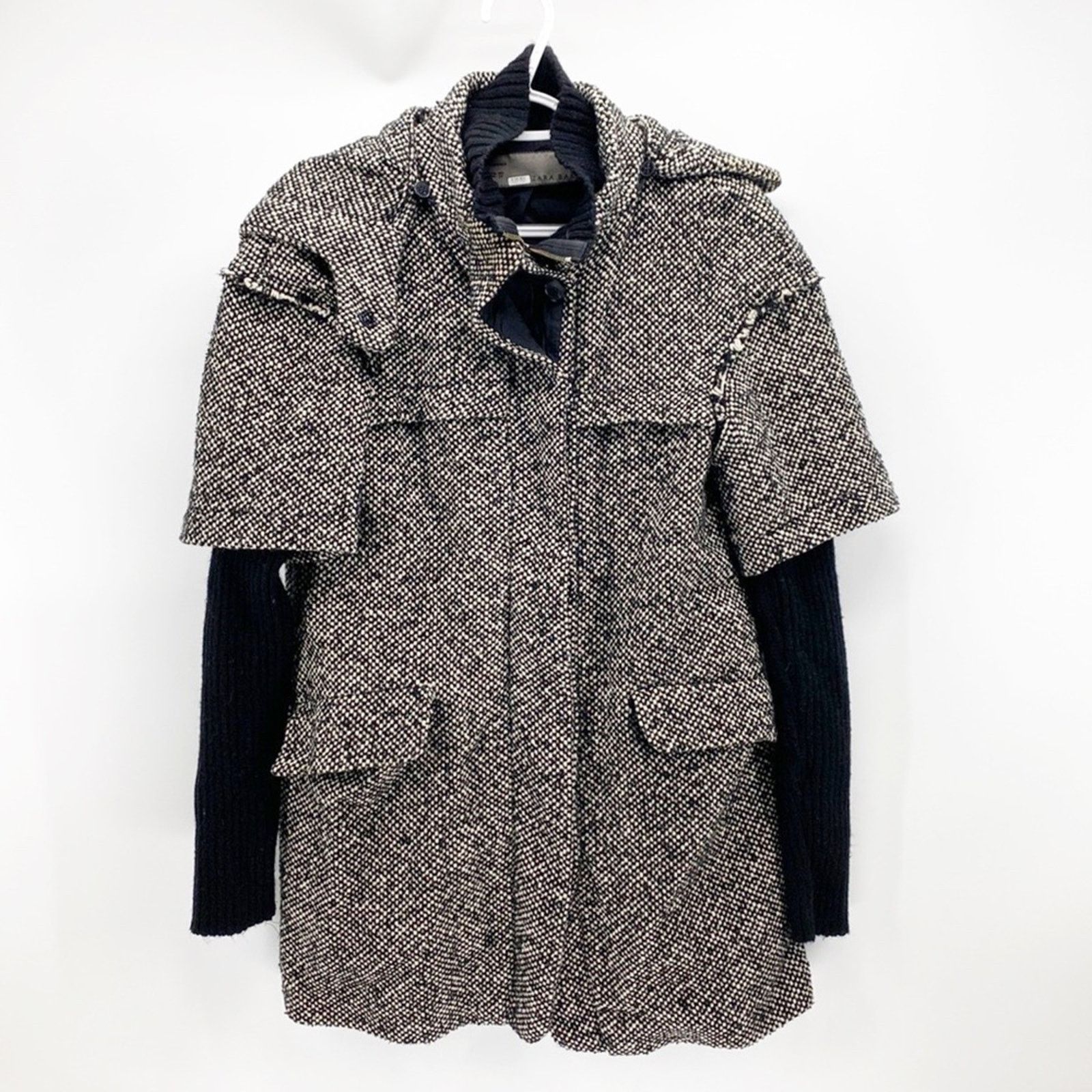 Zara Zara Basic Tweed Full Zip Jacket Black White Marled size M Size M / US 6-8 / IT 42-44 - 1 Thumbnail
