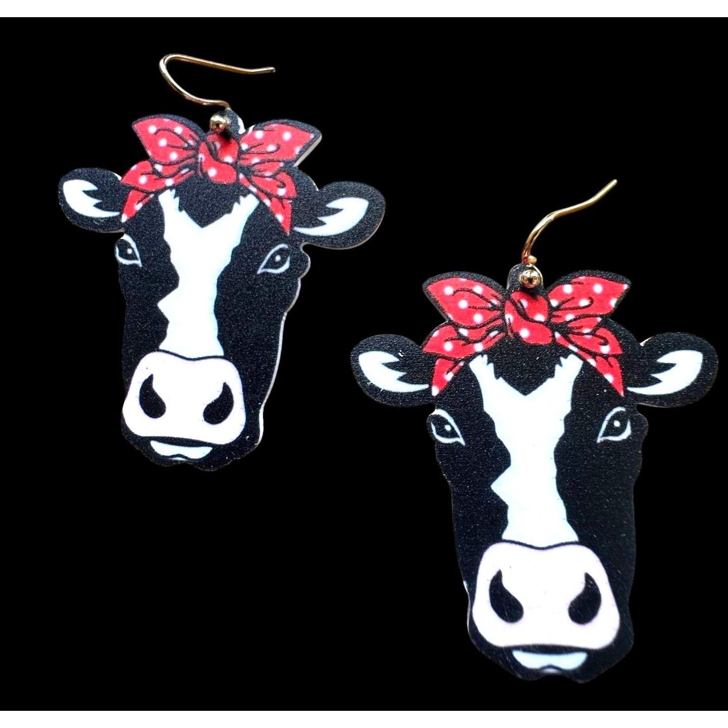 Handmade Christmas Cow Earrings Dangle Hooks New Heifer Calf Bovine F Size ONE SIZE - 1 Thumbnail