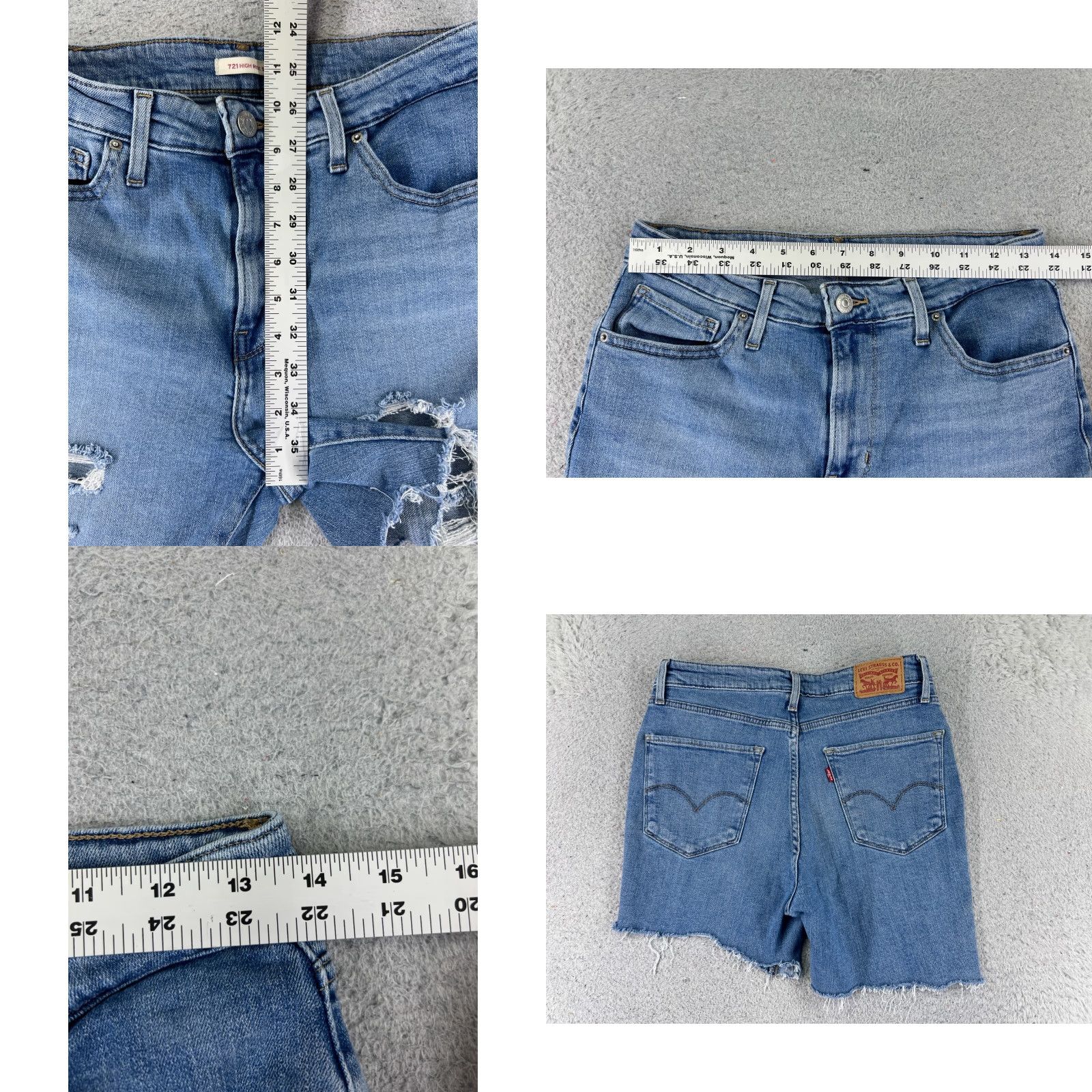 Levi's Levis Womens Short Denim 29 Blue 5-Pocket Distressed Cut-Off High Rise 721 Jeans Mid Rise Size 29" - 9 Thumbnail