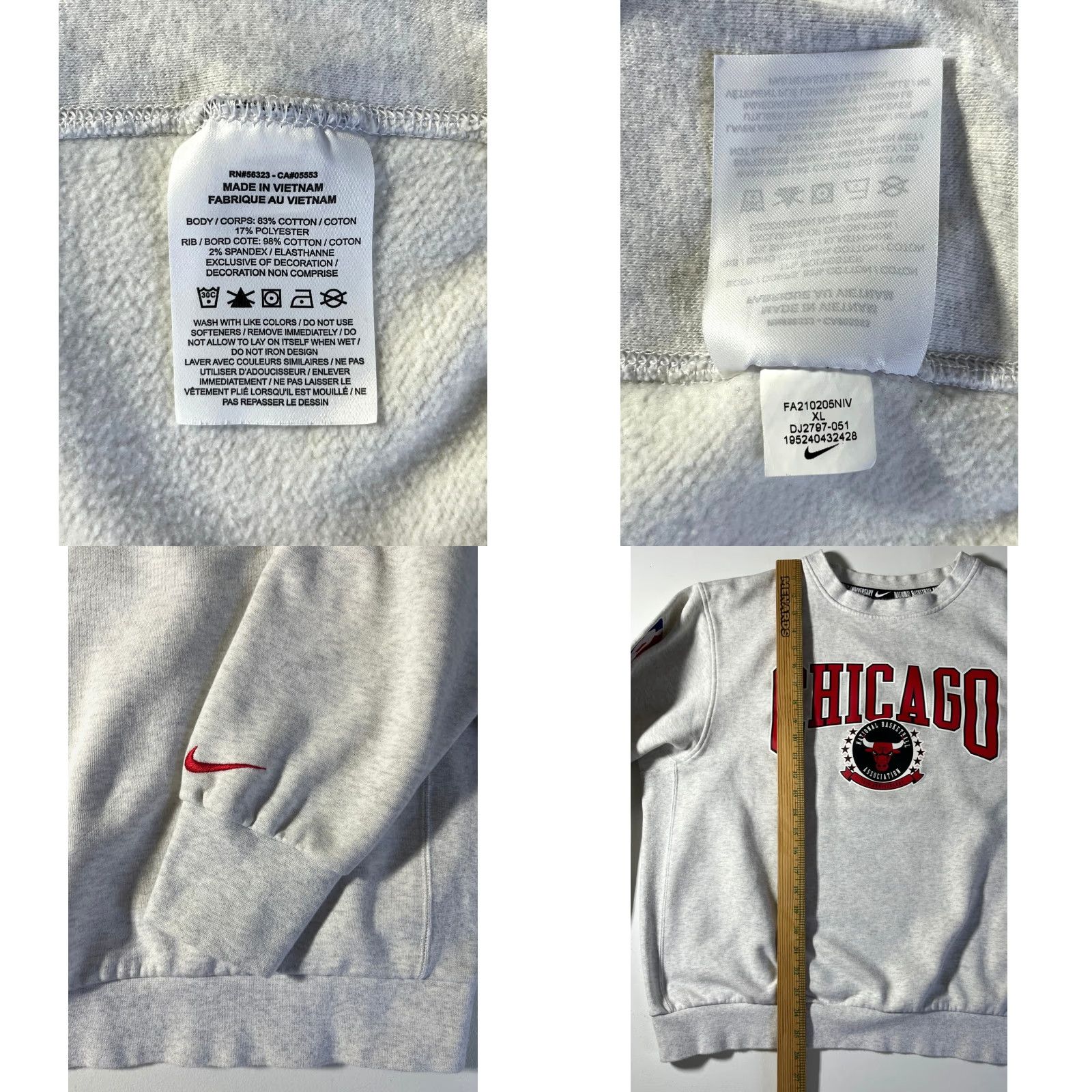 Nike Nike Chicago Bulls 75th Anniversary Courtside Ivy League Sweatshirt XL Men Gray Cotton Blend Fleece Embroidered Logo Pullover Sports Vintage Size US XL / EU 56 / 4 - 8 Thumbnail
