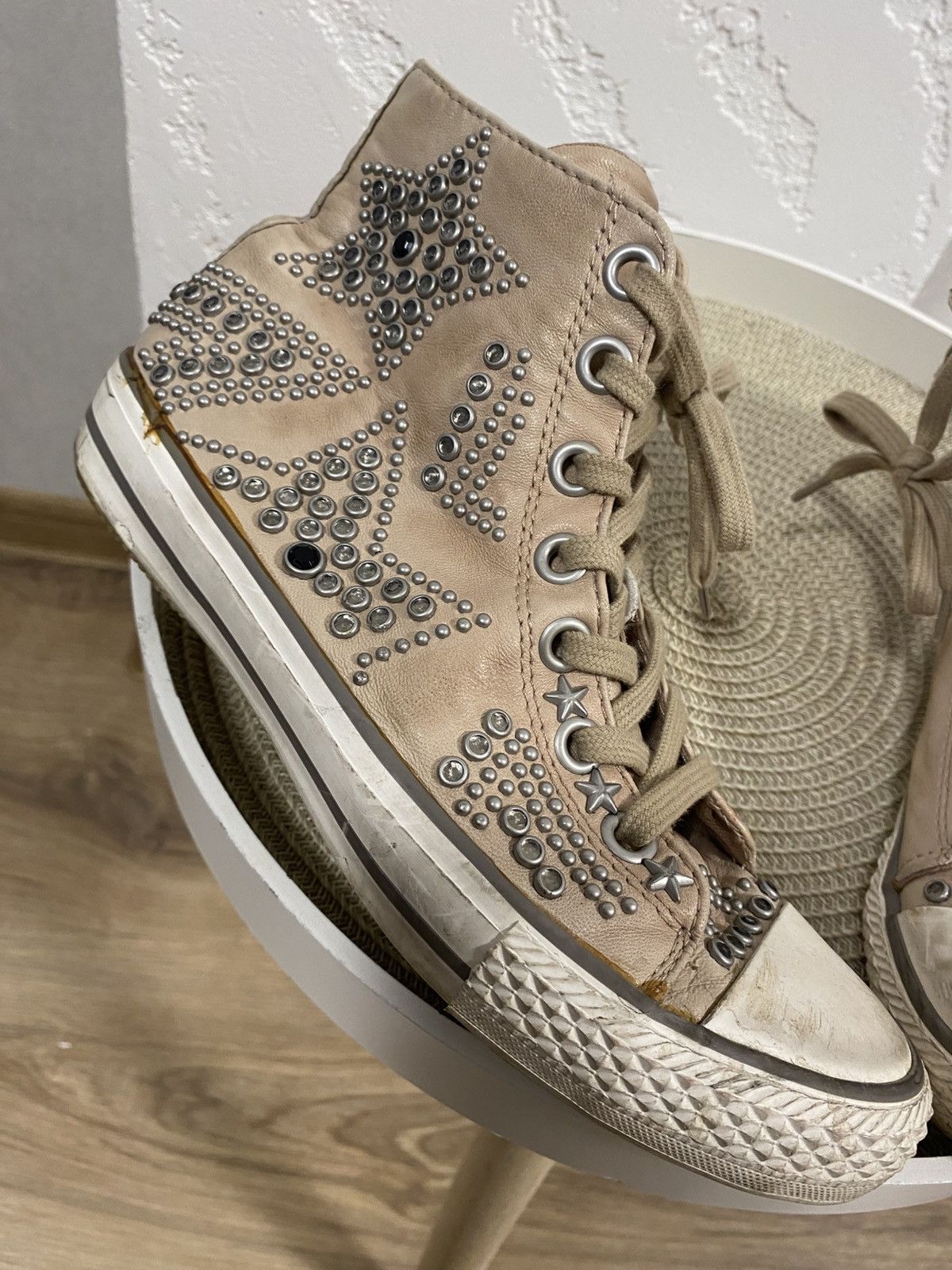 ASH Ash Victim Beige Leather Studded High Top Punk Goth Shoes 38 Size US 8 / IT 38 - 2 Thumbnail