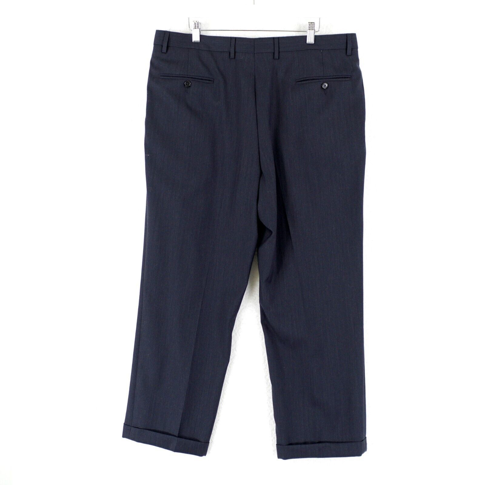 Jos. A. Bank Jos A Bank Wool Blue Herringbone High Rise Pleated Cuffed Dr Size 38R - 4 Thumbnail