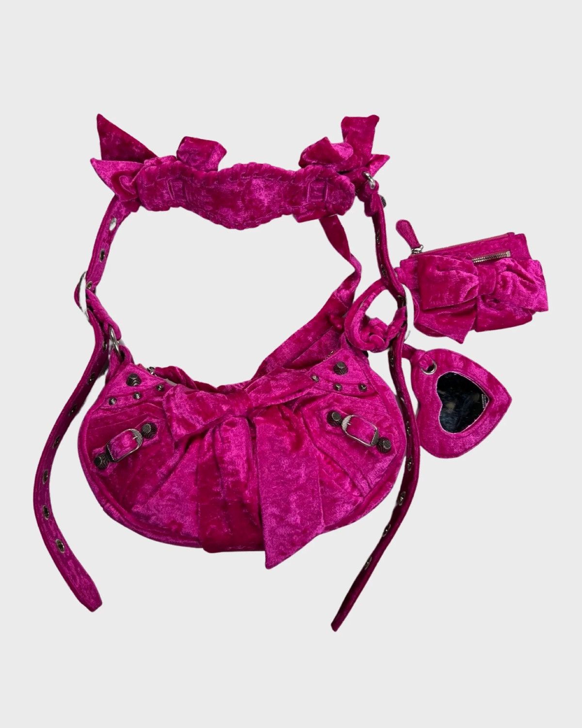 image of Balenciaga Pink Crushed Velvet Le Cagole Bow Sz:os, Women's