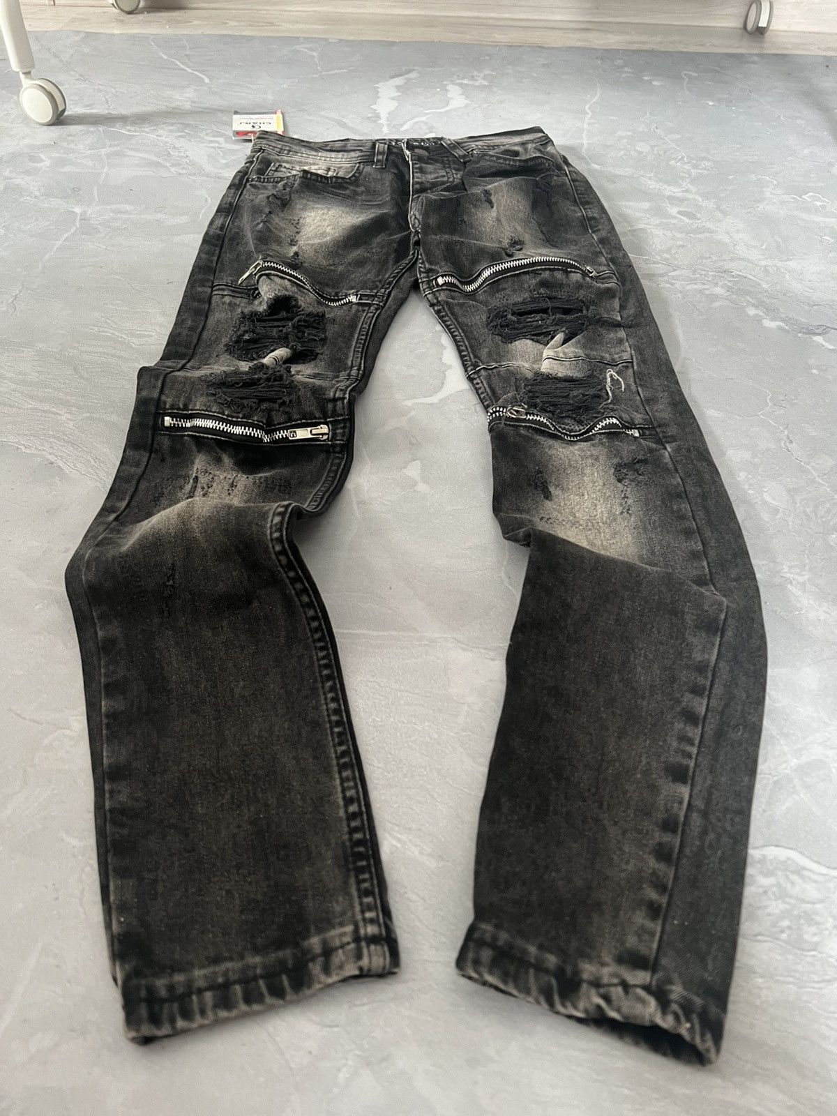 Japanese Brand Skinny Distressed Dark Avan Garde / Number Nine Style Swag Size US 28 / EU 44 - 2 Thumbnail