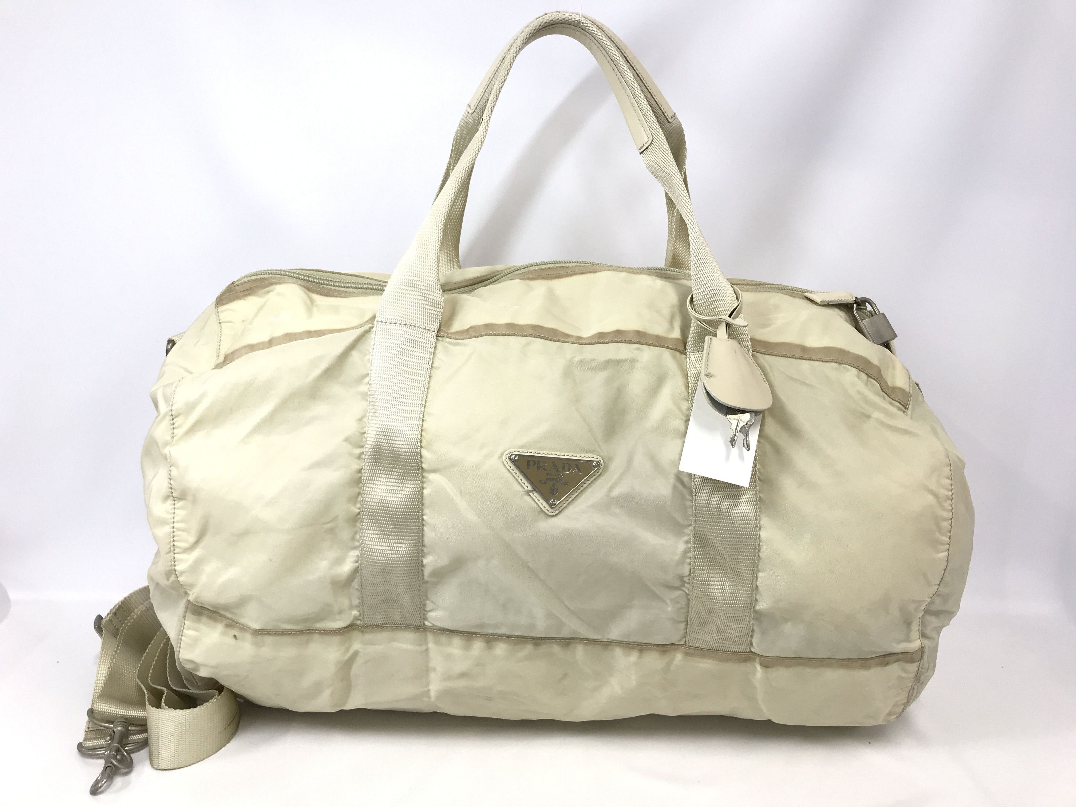 image of Prada Nylon Duffle Boston Handbag in White, Men's
