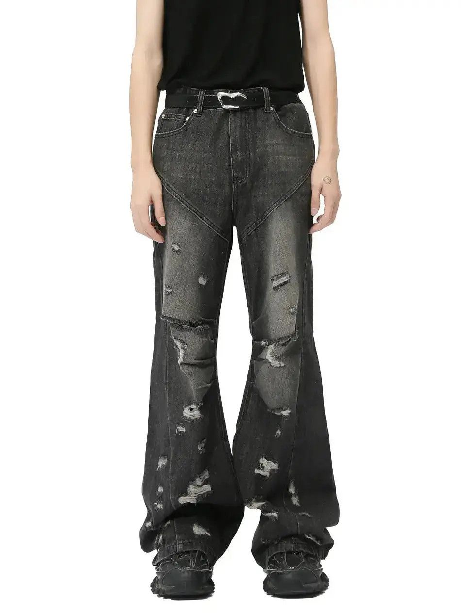 Japanese Brand Retro loose ripped casual micro flared jeans Size US 32 / EU 48 - 6 Thumbnail