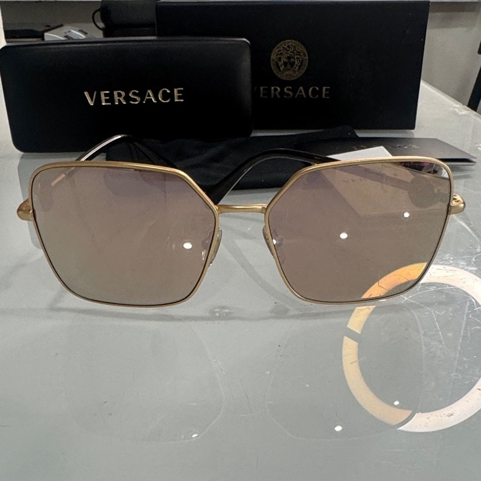 Versace Versace Women’s Gold Frame Sunglasses with Mirror Lenses Size ONE SIZE - 4 Thumbnail