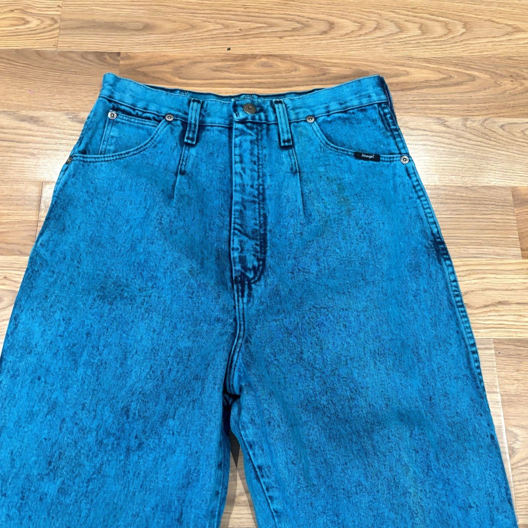 VINTAGE Wrangler Acid Wash 80s Overdyed Cerulean Jeans Blue Womens Sz 11/12 x 26