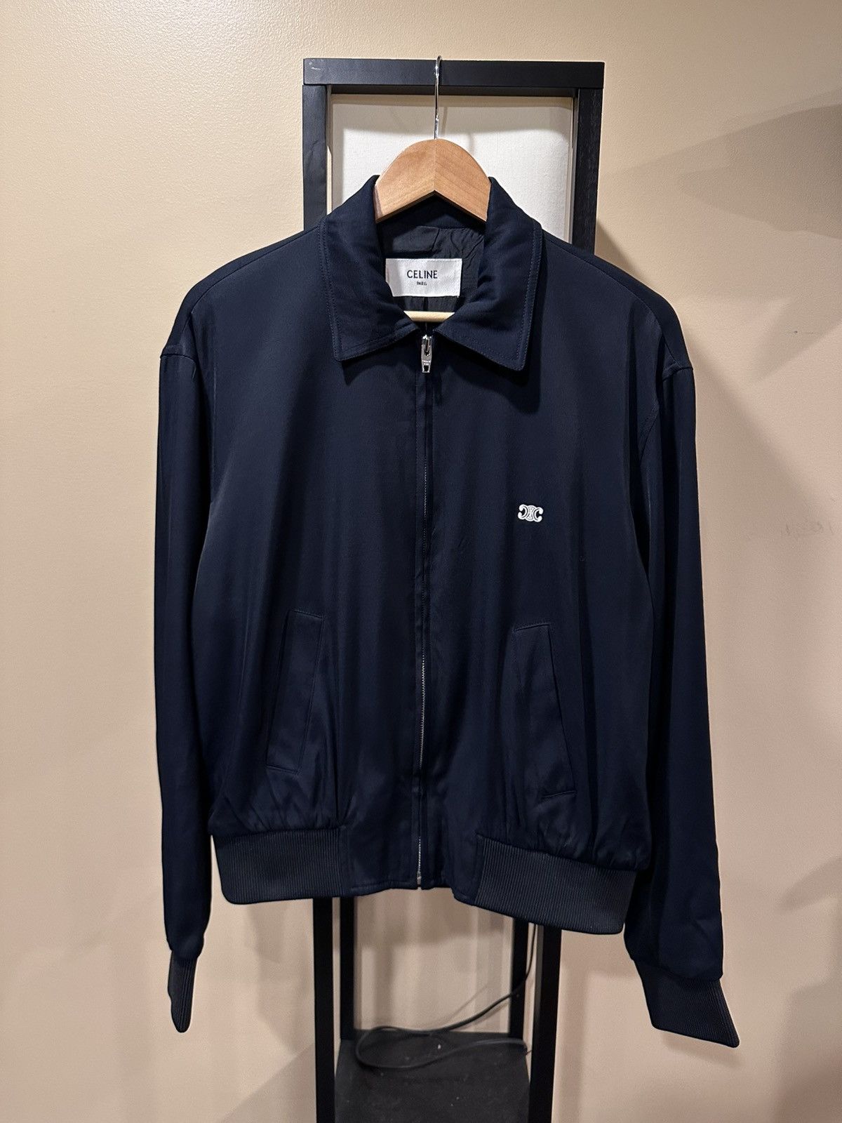 Celine Celine x Hedi Triomphe Logo Viscoe Navy Blouson Jacket Size US M / EU 48-50 / 2 - 14 Thumbnail