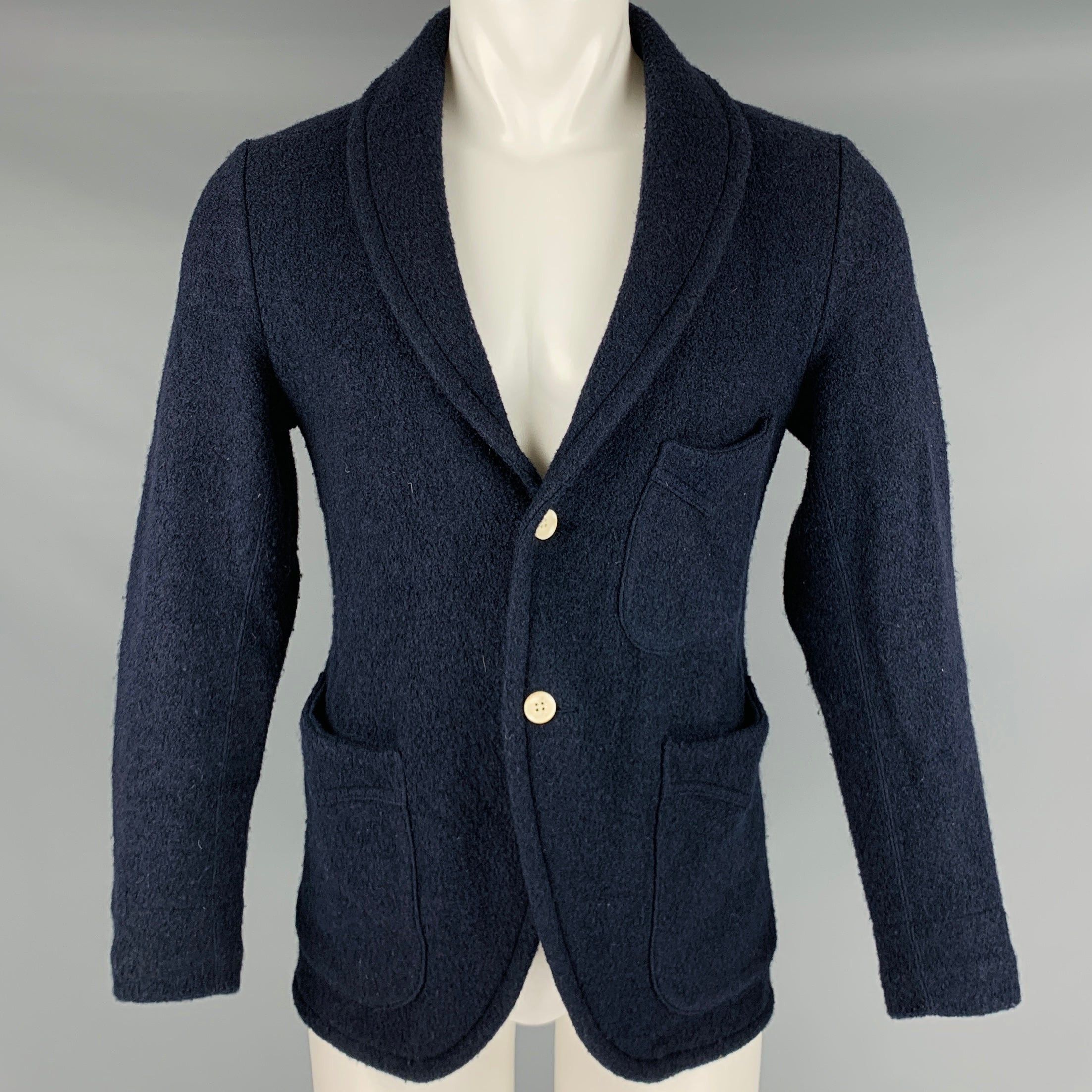 image of Haversack Navy Wool Polyester Single Breasted Jacket, Men's (Size Medium)