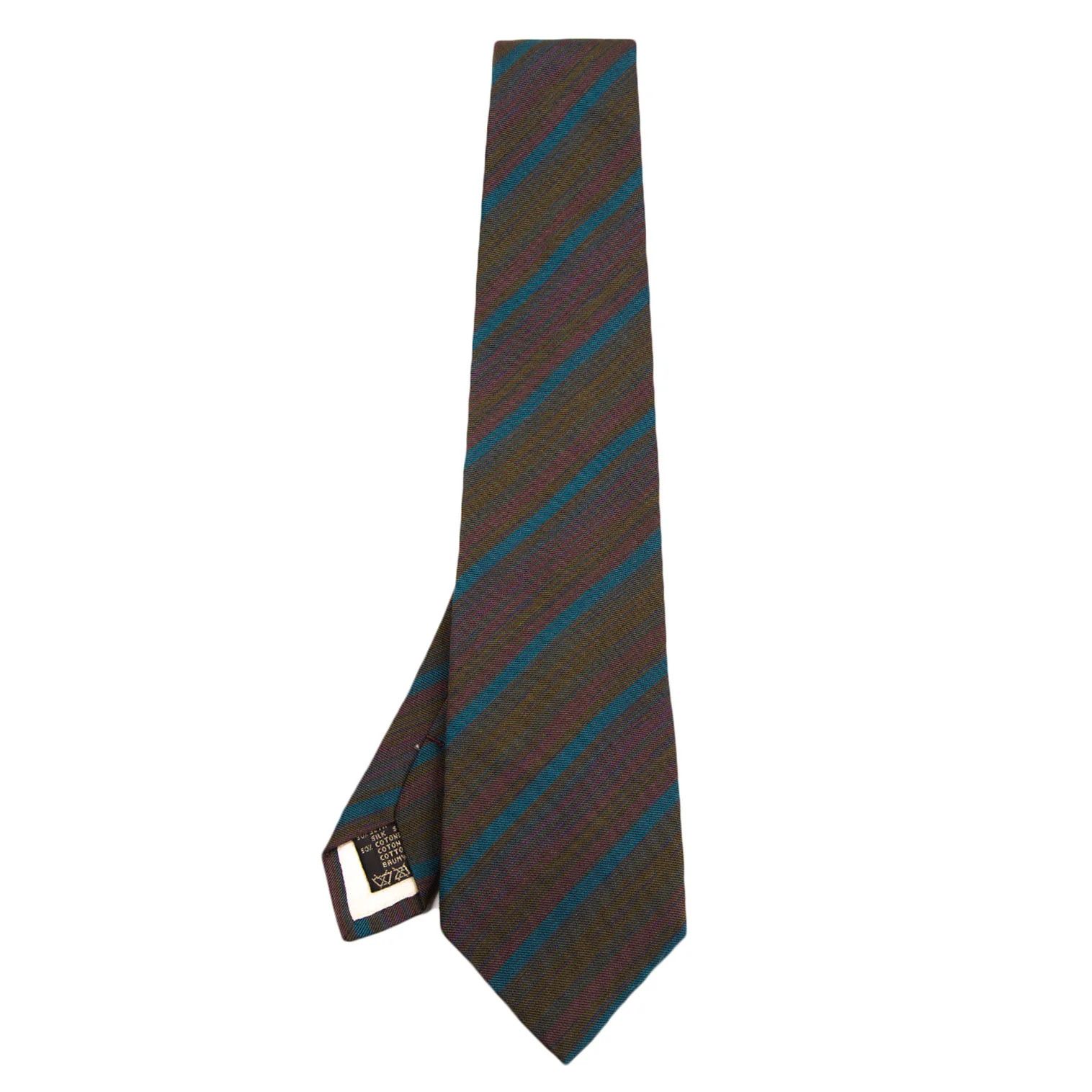 Dries Van Noten Silk Cotton Bias Stripe Tie in Khaki and Others Size ONE SIZE - 1 Thumbnail