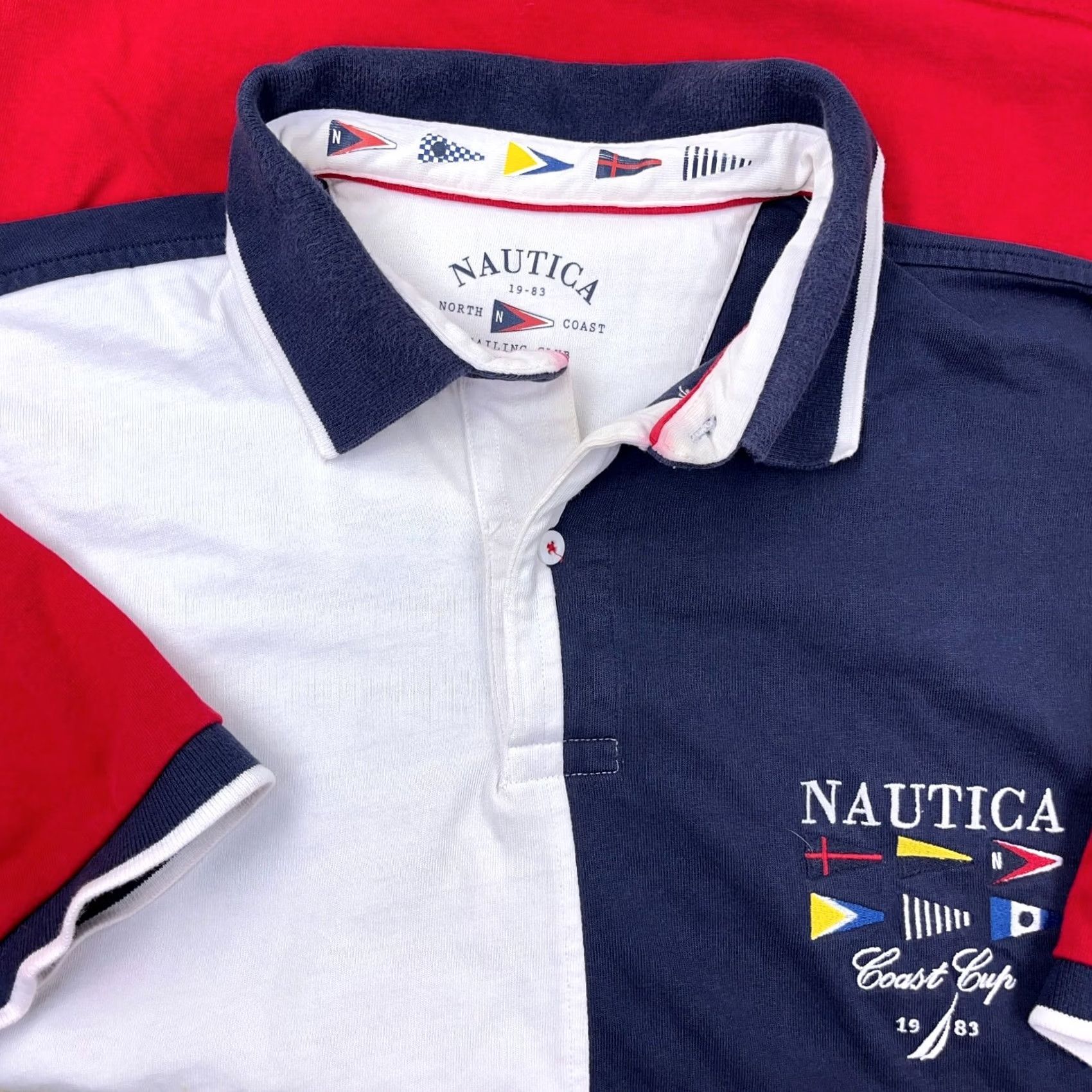 Nautica Nautica Rugby Shirt Men XL Red White Blue Colorblock Y2K Retro Flags Adult Size US XL / EU 56 / 4 - 3 Thumbnail