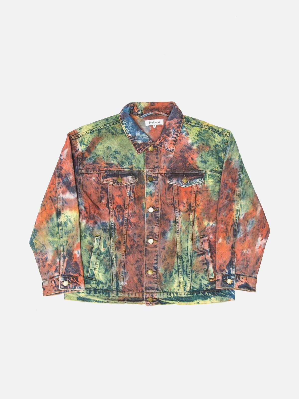image of Band Tees x Profound Aesthetic Profound Found Tie Dye Washed Denim Trucker Jacket in Tie/Dye (Size 