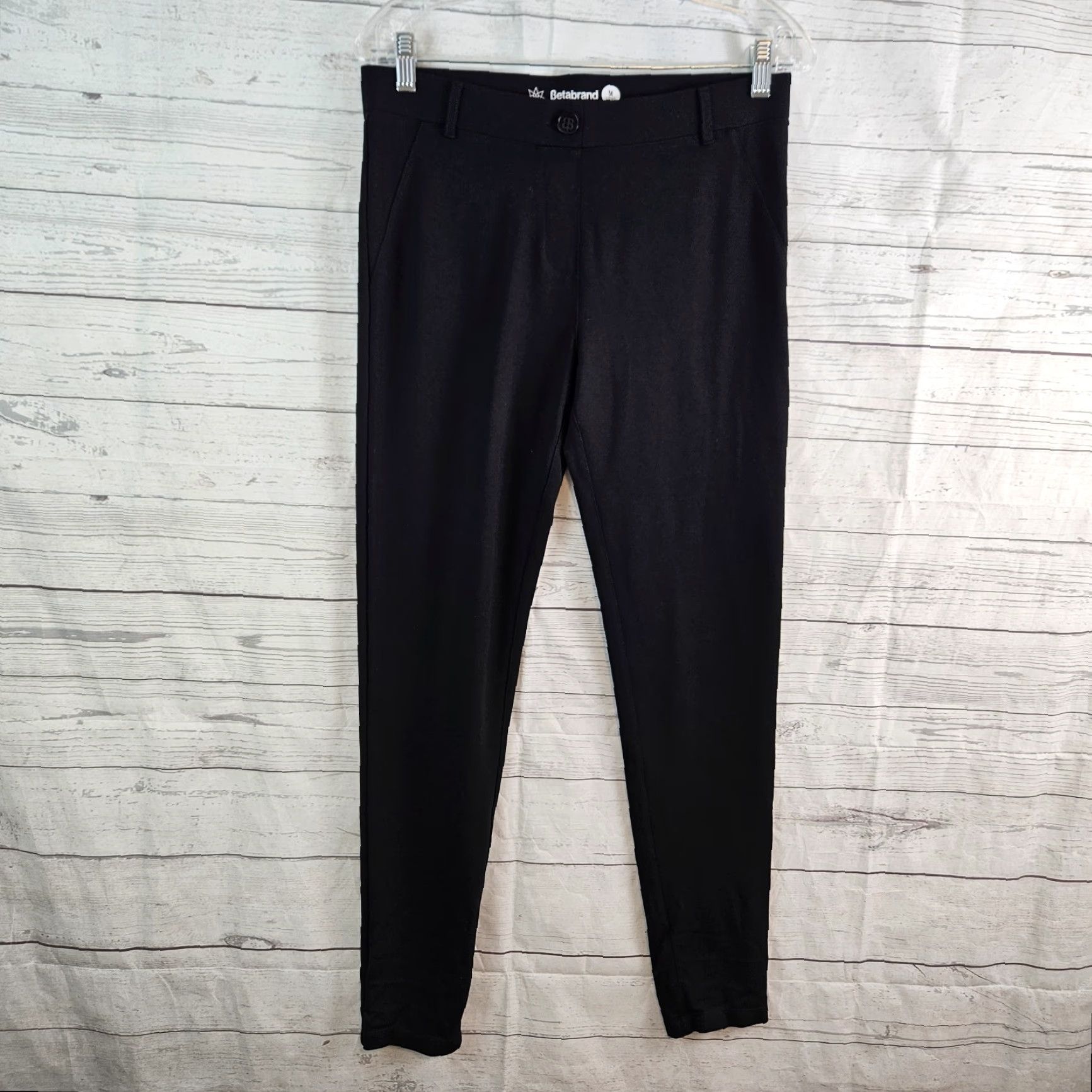 Vintage Betabrand Womens Ponte Knit Skinny Pants Sz Medium Long Black Mid Rise Pants Women Long Inseam 28.5" Stretch Knit Lightweight Size 32" / US 10 / IT 46 - 2 Thumbnail
