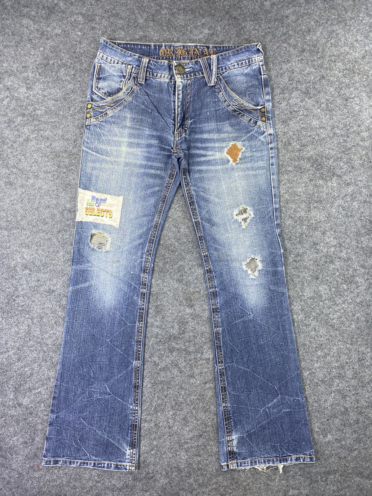 Japanese Brand × Jean Japanese Brand Distress Blue Wash Flare Jeans - J979 Size US 33 - 1 Thumbnail