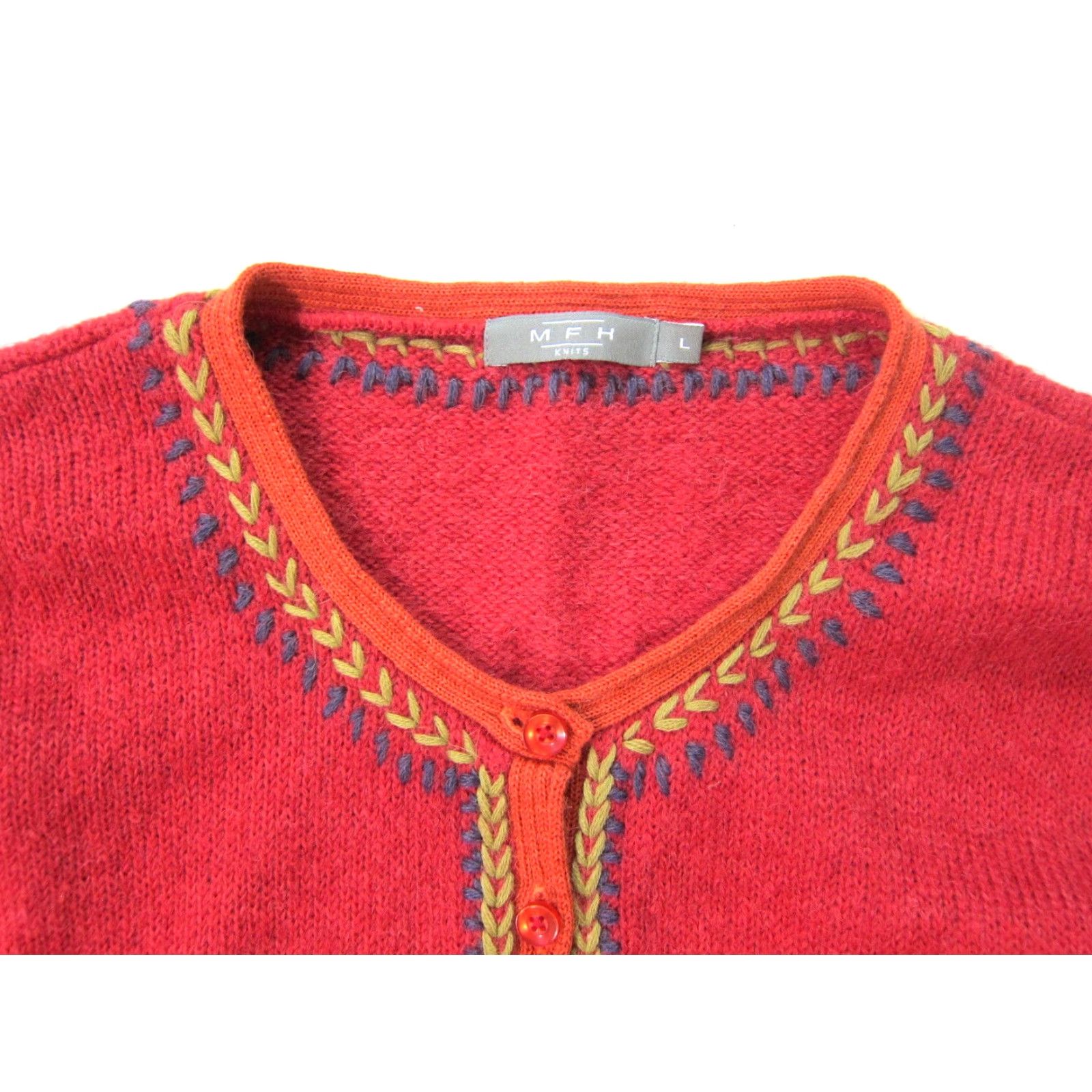 Vintage M F H Knits Cardigan Sweater Red M-L Size M / US 6-8 / IT 42-44 - 3 Thumbnail