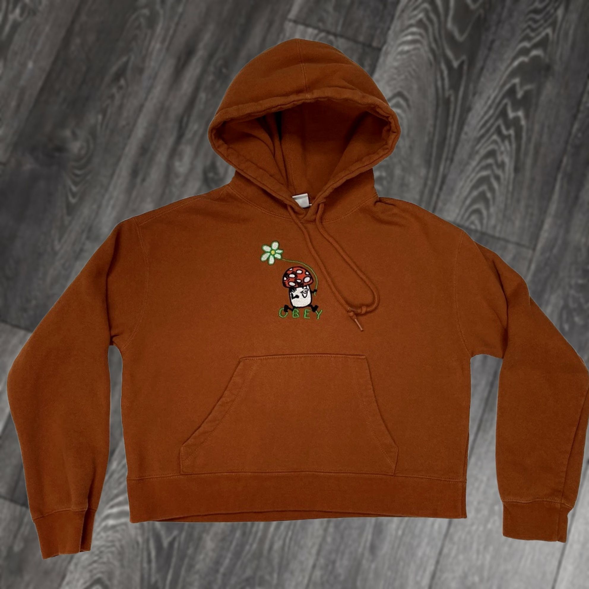 Obey VINTAGE Obey Mushroom Flower Embroidered Pullover Hoodie Women Small Brown Size S / US 4 / IT 40 - 1 Thumbnail