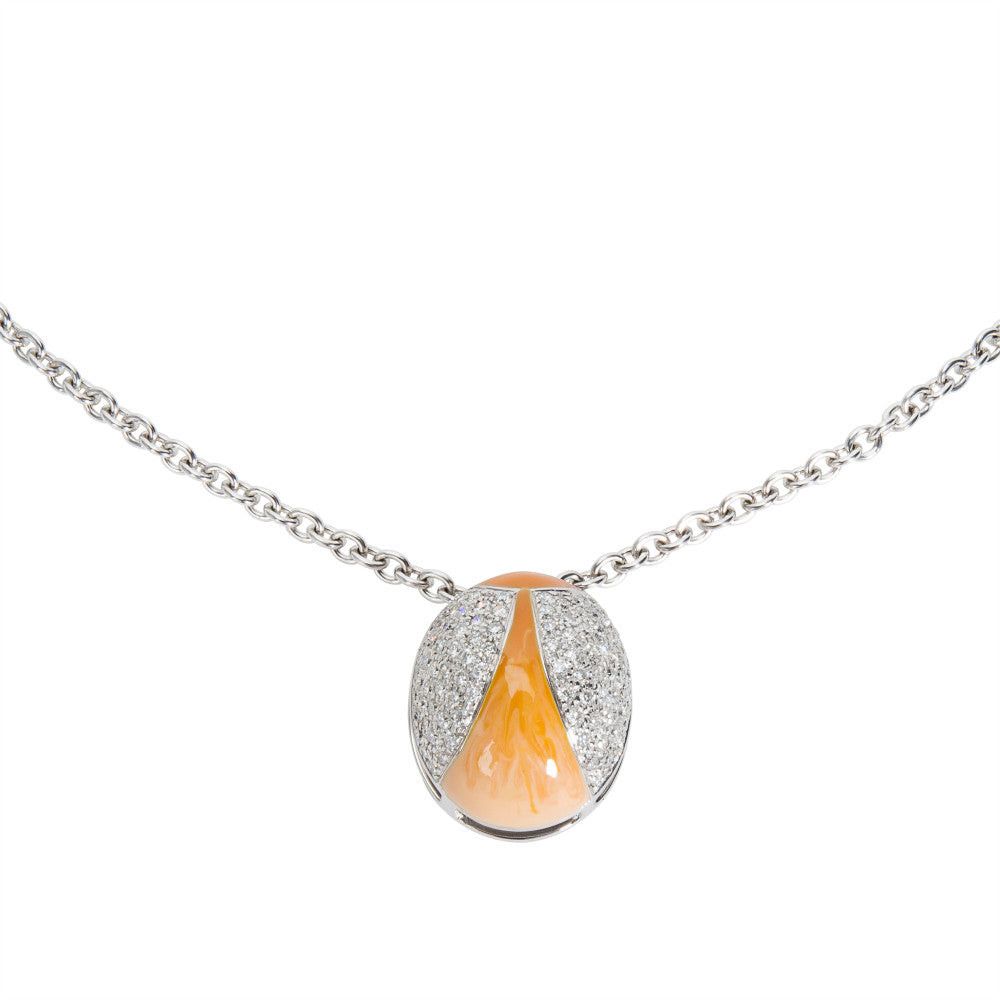 image of Tiffany Co Zydo Diamond Ladybug Necklace With Orange Enamel In 18K Wg (1.02 Ctw) in Silver, Women's