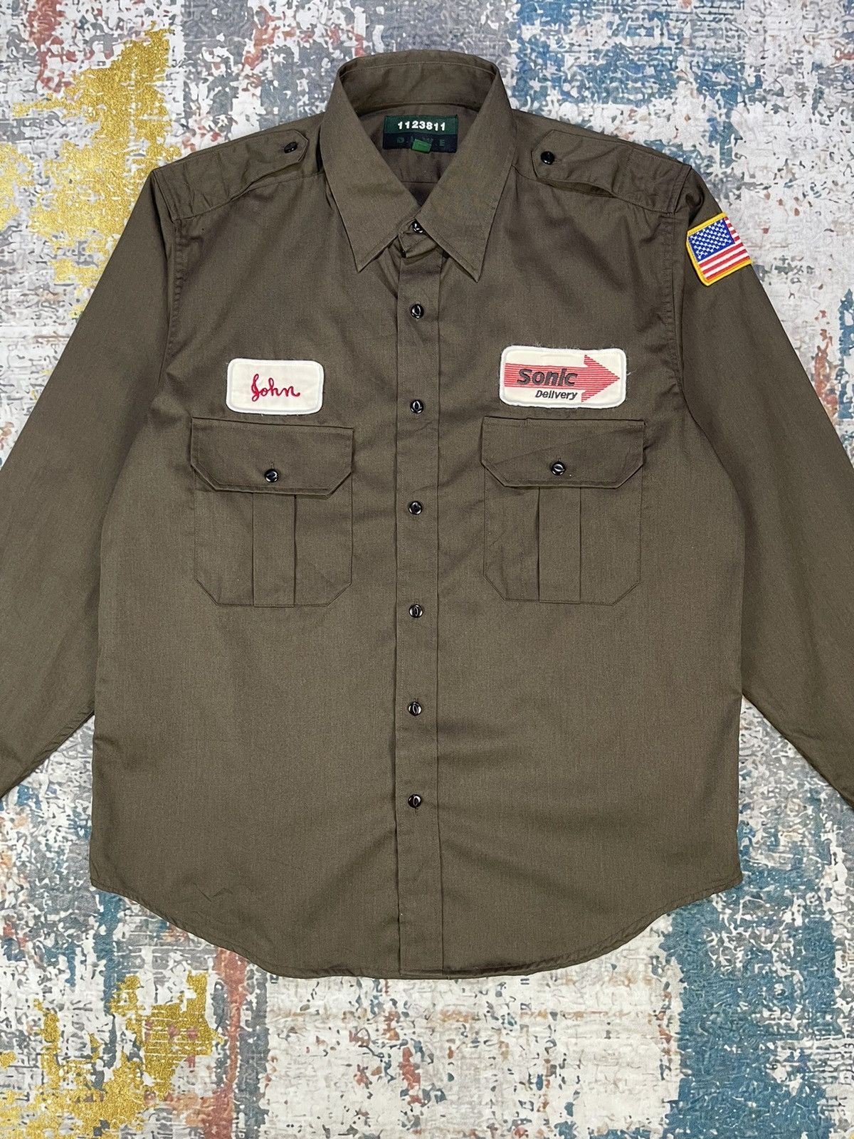 Vintage Vtg Sonic Delivery USA Flags Button Up Workshirt Size US L / EU 52-54 / 3 - 2 Thumbnail