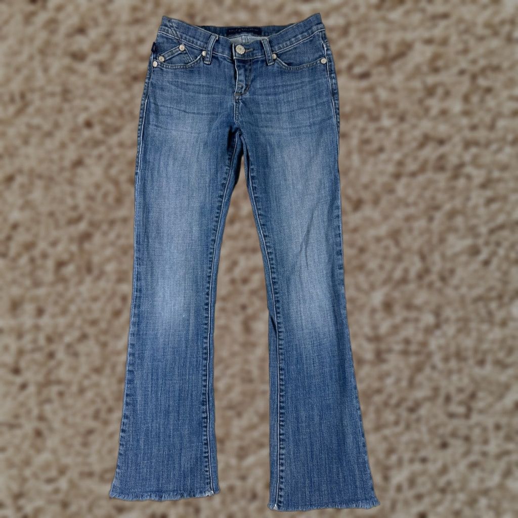 Vintage Rock & Republic Jeans Womens 4 Blue Denim Low Rise Flared 25x29 Cotton Blend 5-Pocket Zipper Button Embroidered Stretch Size 27" / US 4 / IT 40 - 1 Thumbnail
