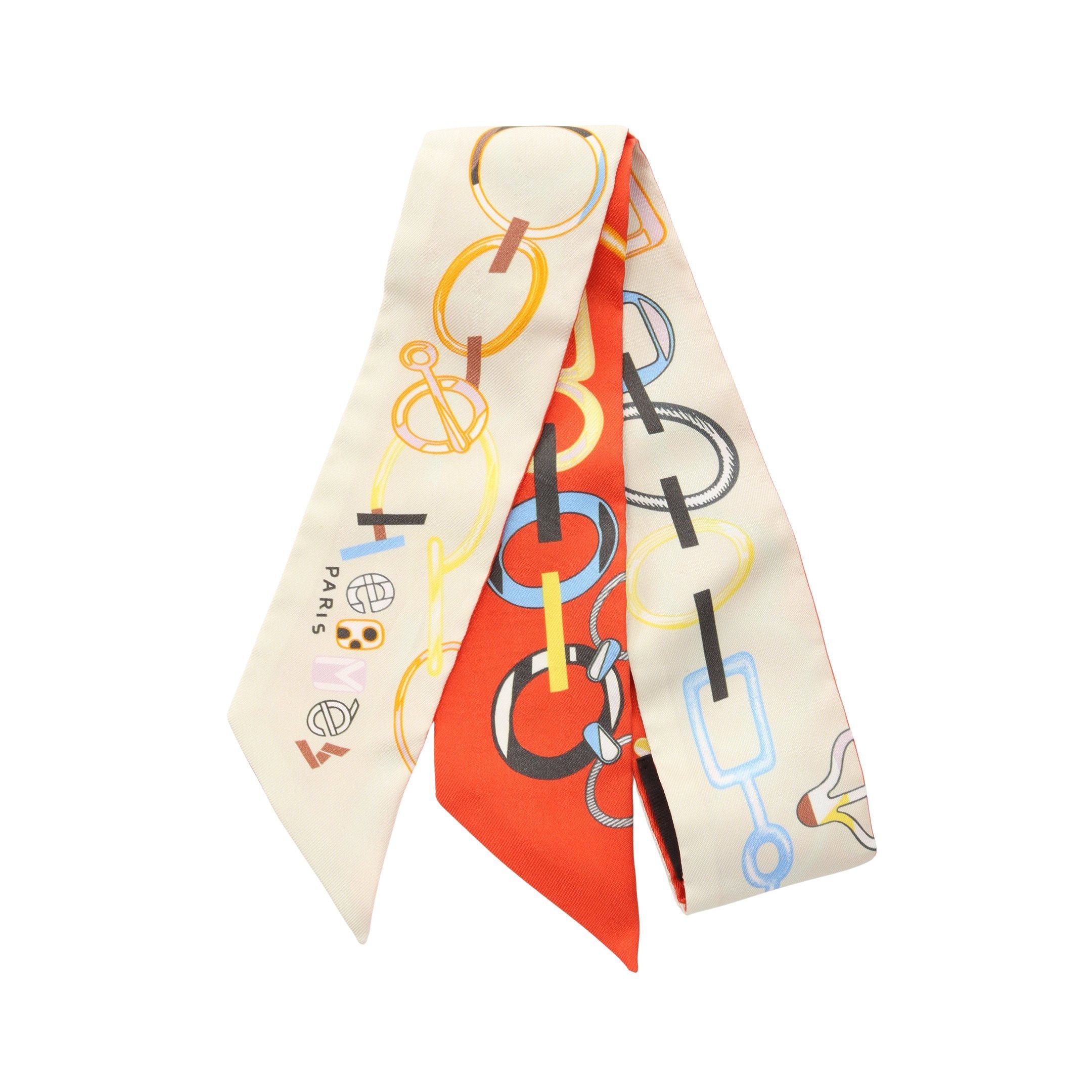 Hermes Hermes Twilly Do Re Boucles Ribbon Scarf Silk Ivory Multicolor Size ONE SIZE - 1 Thumbnail