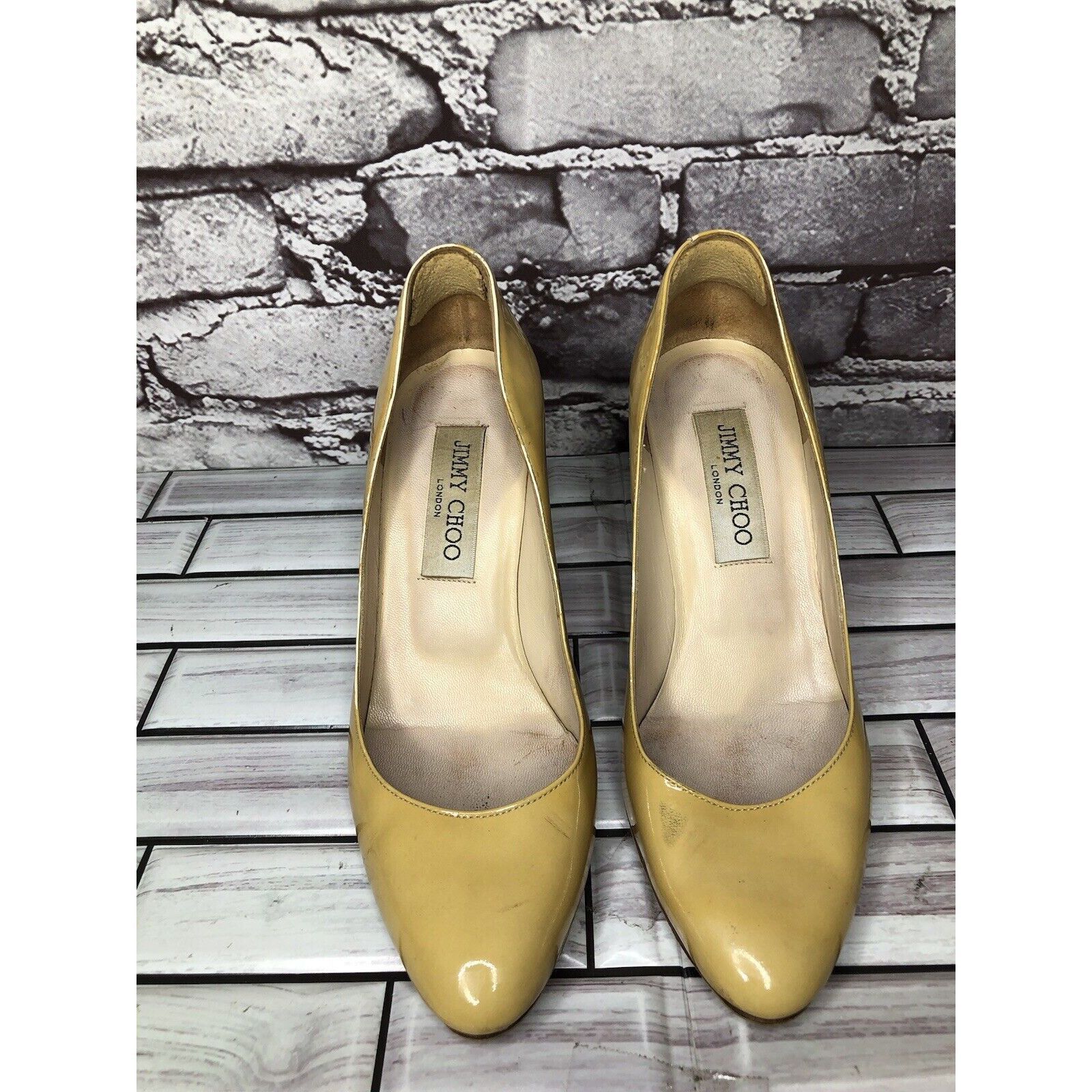 Jimmy Choo JIMMY CHOO London Yellow Patent Leather Kitten Pumps Heels W Size US 5 / IT 35 - 17 Thumbnail